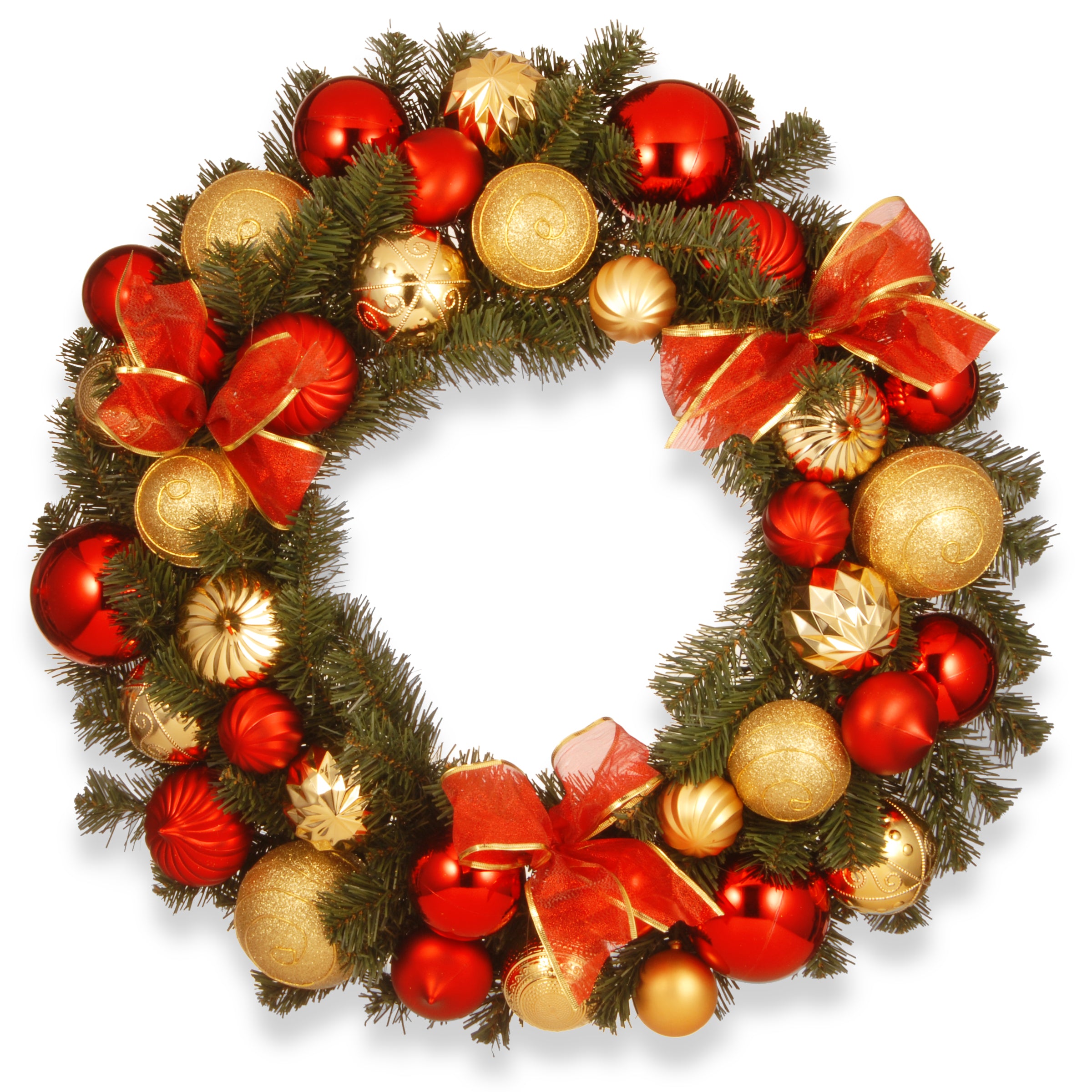30 Inch Pre-Lit Christmas Wreath with Red and Gold Ornaments - Perfect for Holiday Door Decor, Fireplace Mantel & Festive Home Decorating