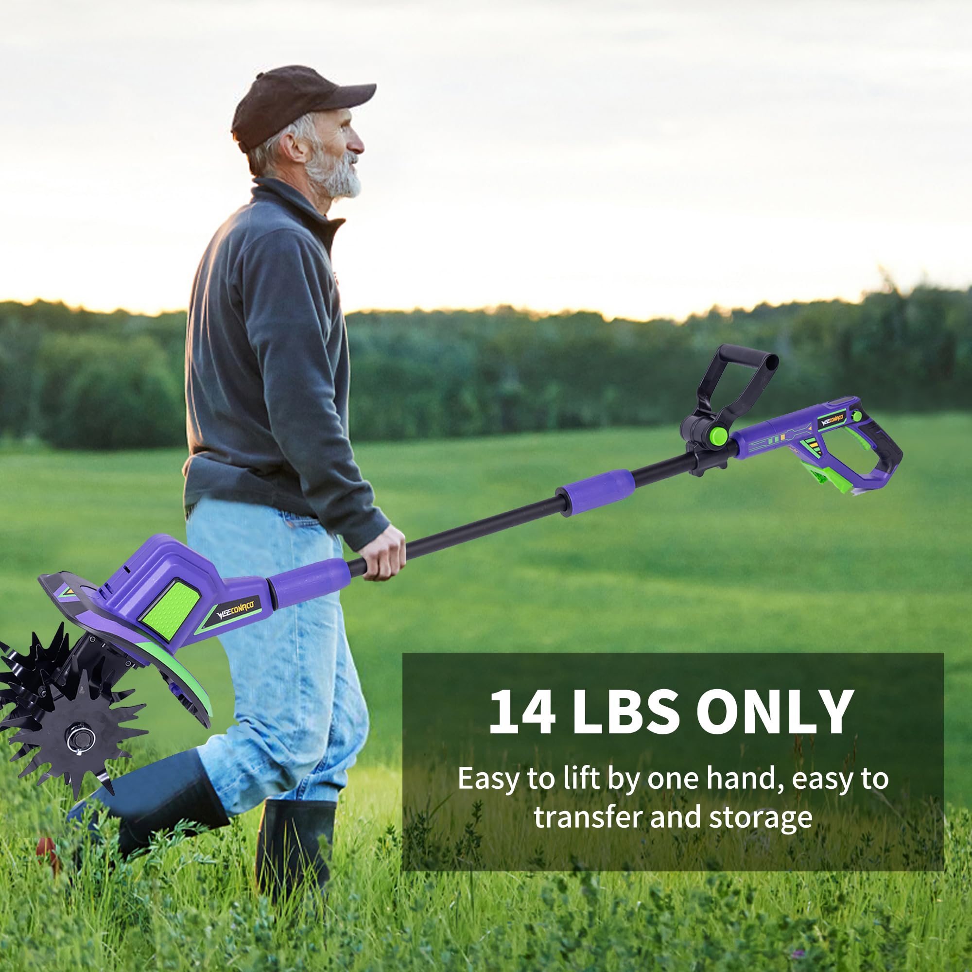 20V Cordless Garden Tiller Cultivator with 48 Steel Tines | 8.6