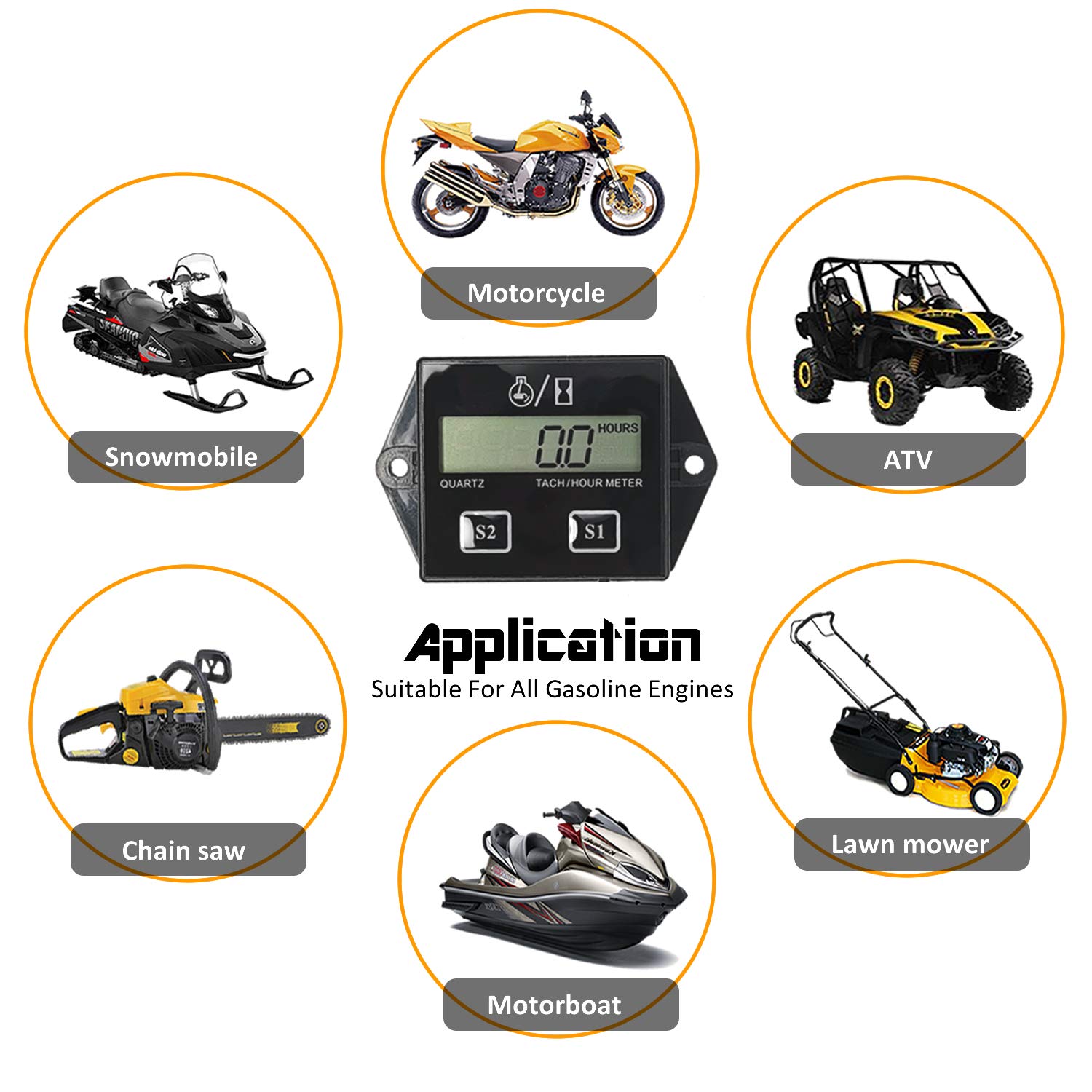 Digital Tachometer RPM Gauge & Hour Meter for Small Engines - Compatible with ZTR Lawn Mowers, Tractors, Generators, Marine Outboards, ATVs, Snowmobiles & Gas Equipment | Engine Performance Monitoring & Maintenance Tool