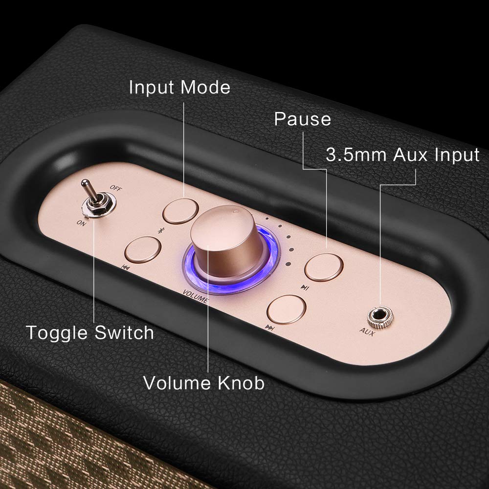 Premium Home Speaker with Rich Bass & Rotary Volume Control | Wireless Bluetooth & 3.5mm Aux Input | Ideal for Turntables, Record Players & Home Audio | AC Powered (Upgraded Version) | Perfect for Living Rooms, Bedrooms & Home Theater Systems