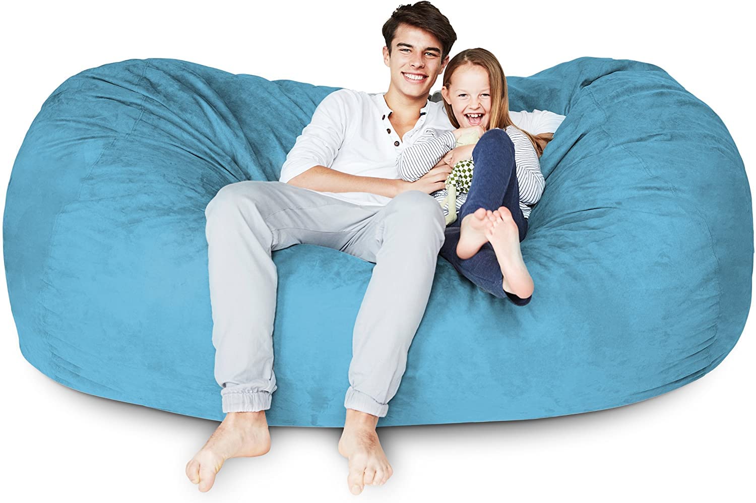 Luxury Microsuede Bean Bag Cover - Machine Washable 7-Foot Replacement Slipcover with Light Blue Inlay | Perfect for Living Room, Game Room & Dorm Decor
