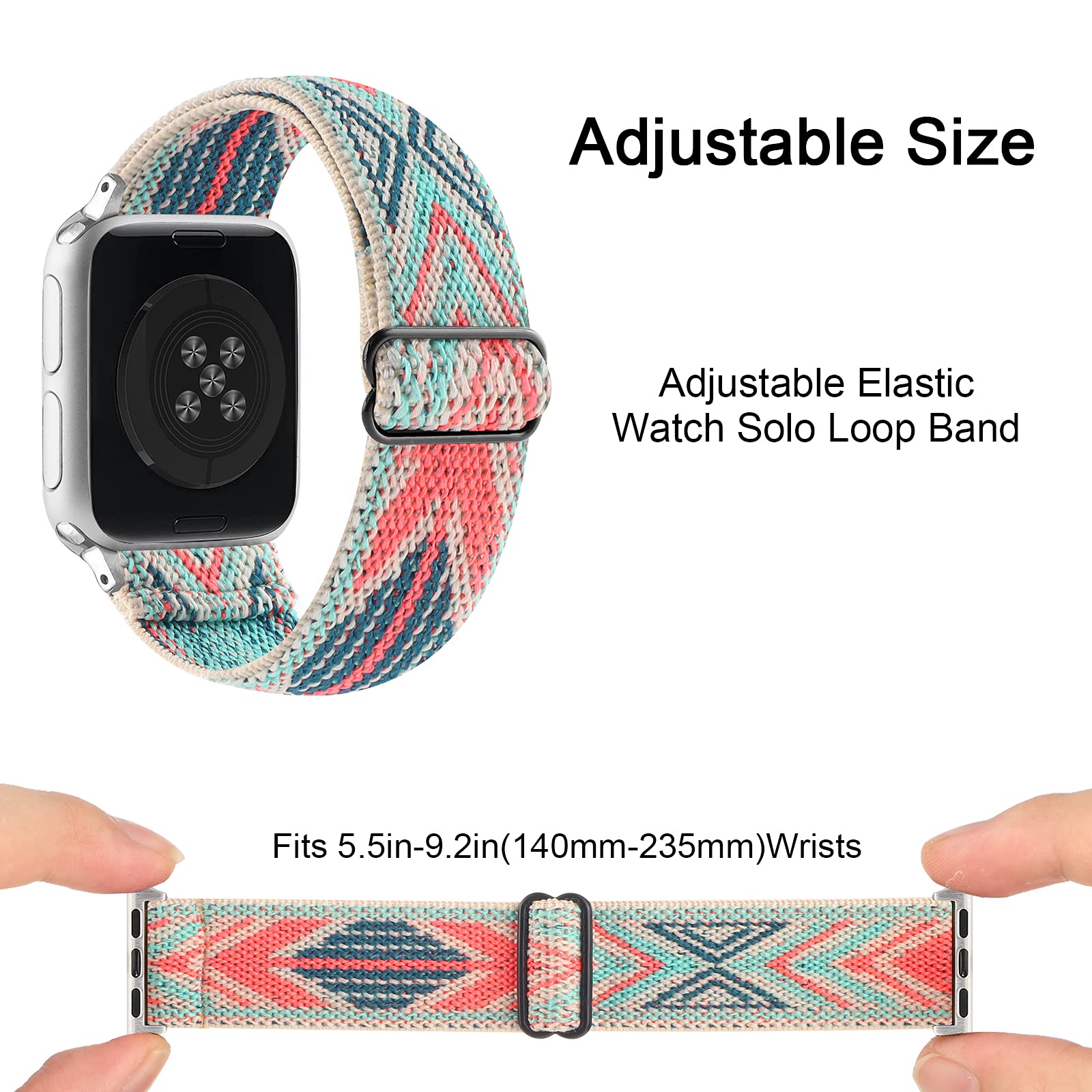 Premium Adjustable Stretchy Nylon Solo Loop Band for Apple Watch 38mm 40mm 41mm 42mm 44mm 45mm - Compatible with iWatch Series SE/7/6/5/4/3/2/1 - Comfortable Elastic Sport Strap for Workout, Running & Everyday Wear