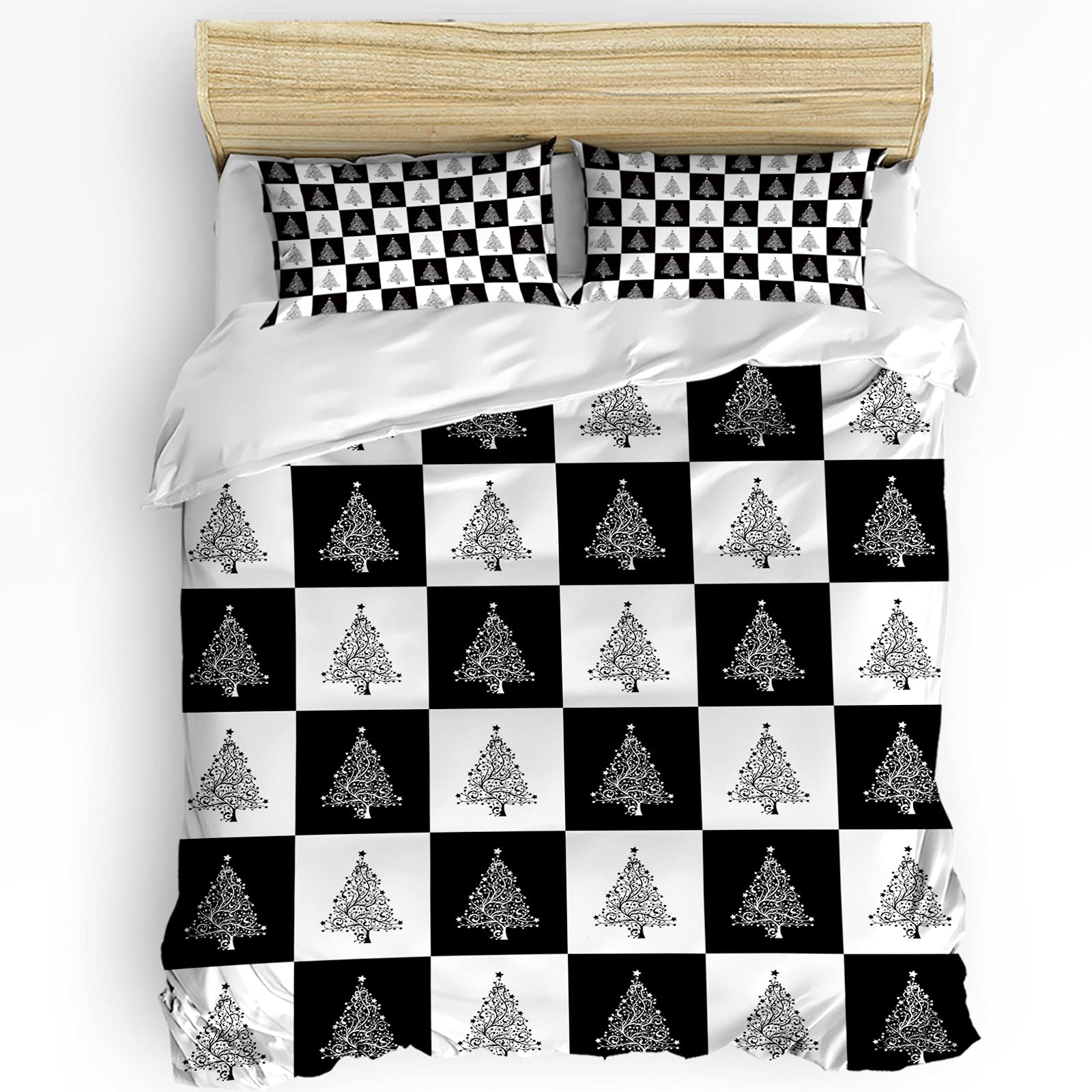 3-Piece California King Bedding Set - Abstract Christmas Tree Farmhouse Plaid Duvet Cover with 2 Pillowcases | Soft Breathable Microfiber for Kids, Teens & Adults | Perfect Winter Xmas Decor & Cozy Holiday Gift