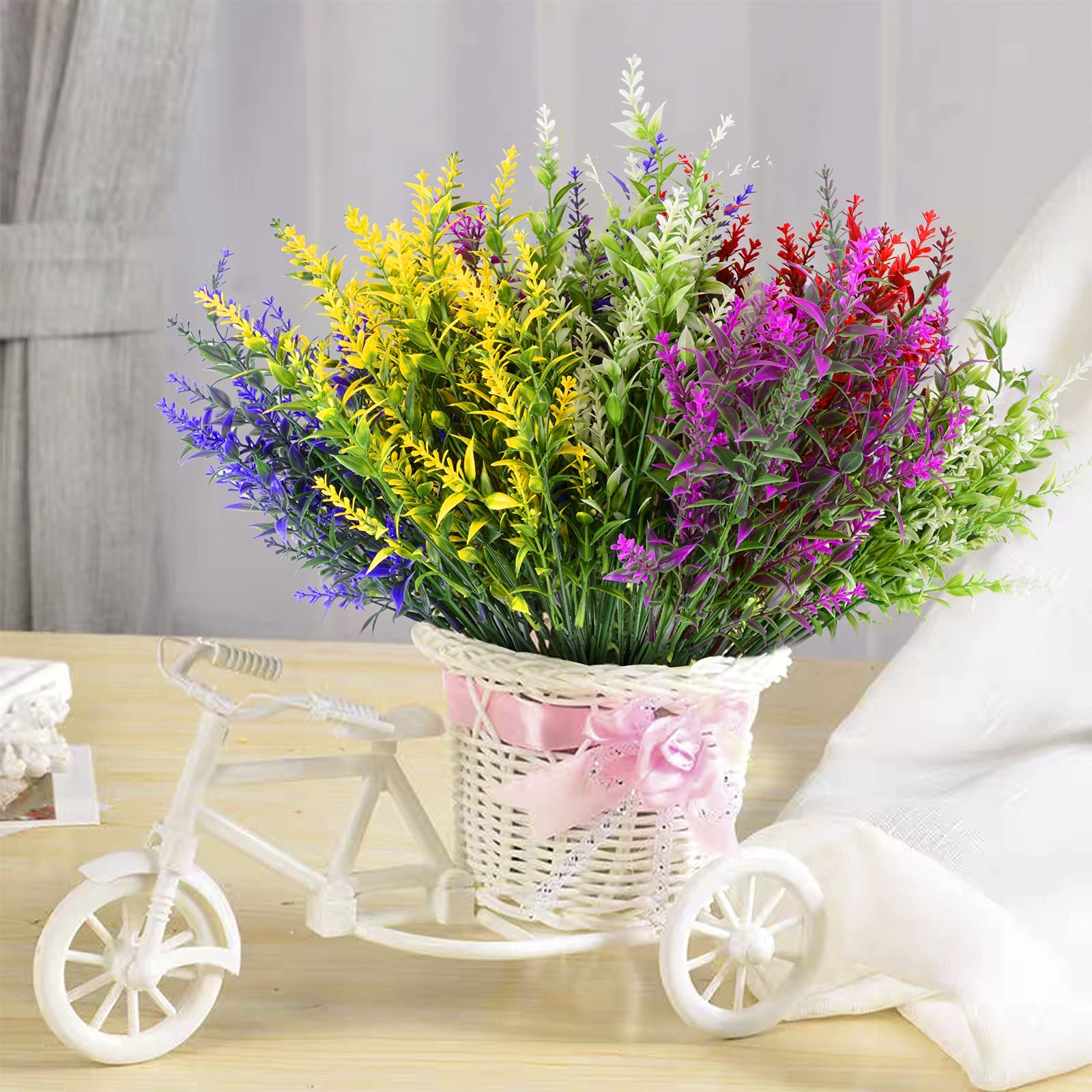 STYLIFING 12 Bundles UV Resistant Artificial Flowers - Fade Proof Outdoor Fake Lavender Plants for Garden, Porch & Window Box Decor - Perfect for Home, Wedding & Party Decoration