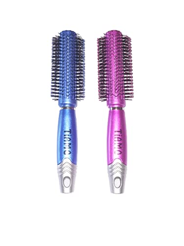 Round Plastic Hairbrush Set - Blue & Pink Detangling Brush for Smooth & Shiny Hair - Perfect for Daily Grooming, Travel & Salon Use