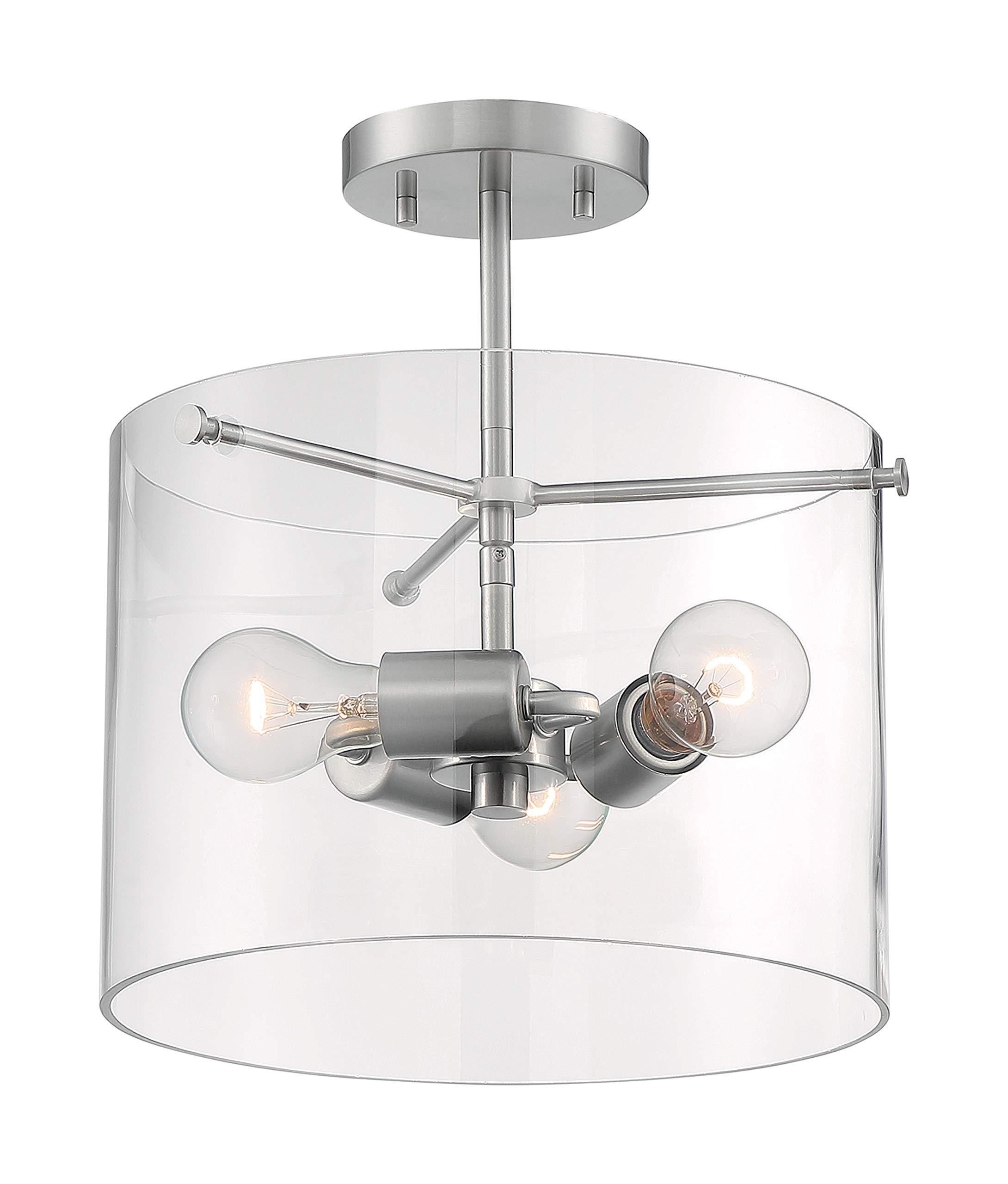Nuvo 60/7178 Somerset 3-Light Semi-Flush Mount Ceiling Light Fixture with Clear Glass Shades - Brushed Nickel Finish for Living Room, Bedroom & Dining Room Lighting