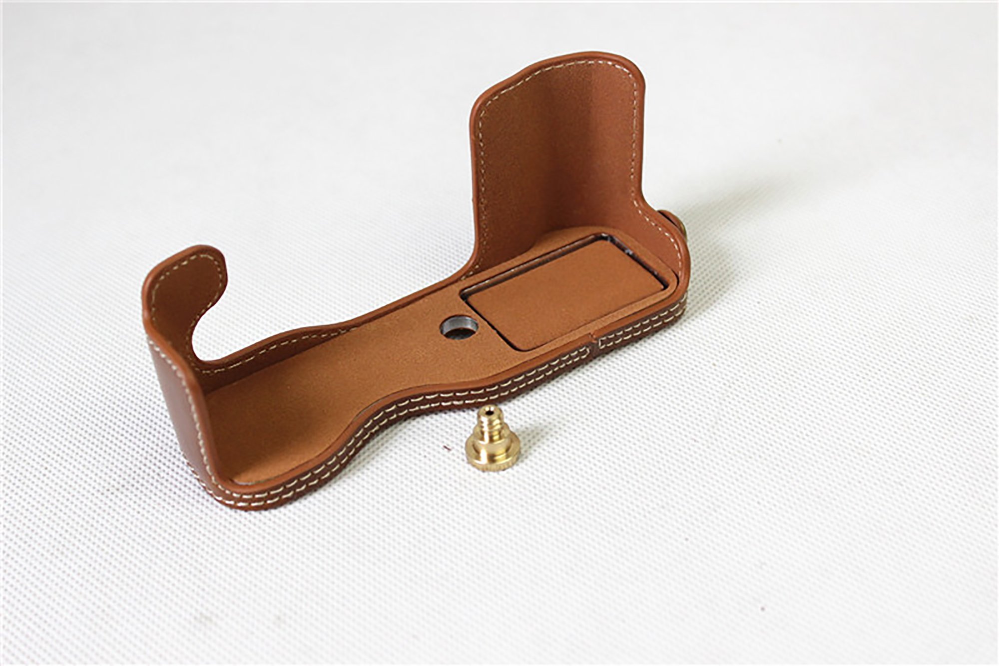 Fujifilm XA7 X-A7 Bottom Opening PU Leather Half Camera Case with Tripod Mount & Hand Strap - Brown Protective Bag for Travel & Outdoor Photography