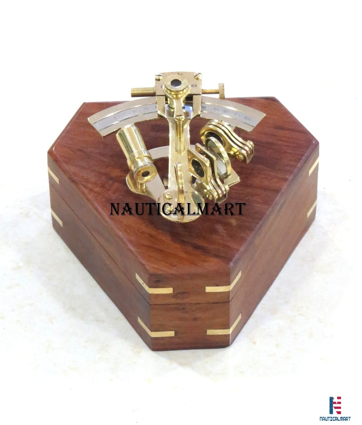 Nautical Brass Sextant with Wooden Box - Vintage Nautical Navigation Instrument for Marine Enthusiasts | Perfect for Sailing, Collecting, and Home Decor