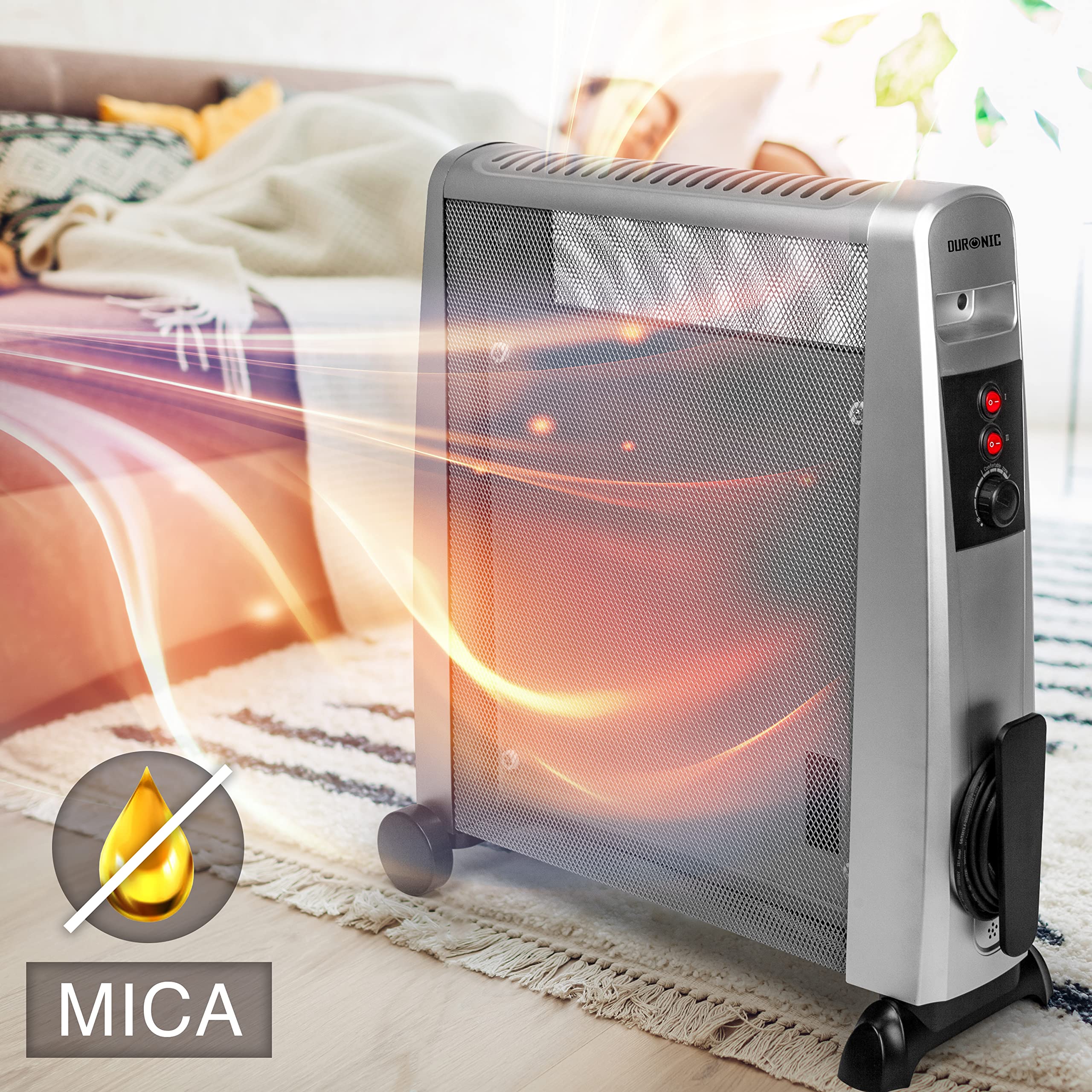 Duronic HV101 SR 2500W Micathermic Panel Heater - Oil Free Convection Heater, Portable Mica Space Heater for Home, Bedroom, Office & Garage - Fast & Efficient Heating for Cold Weather & Large Rooms