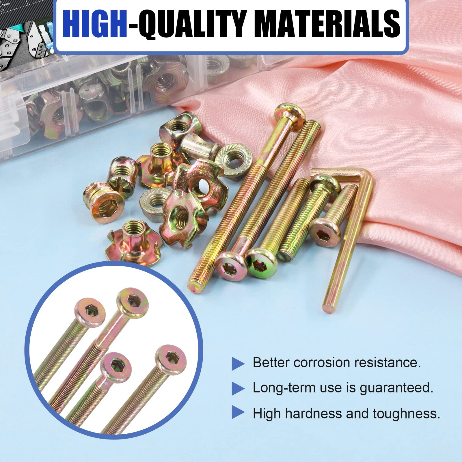 Glarks 128Pcs M6 Screws Kit with Nuts & Allen Wrench for Baby Crib & Wood Furniture Assembly