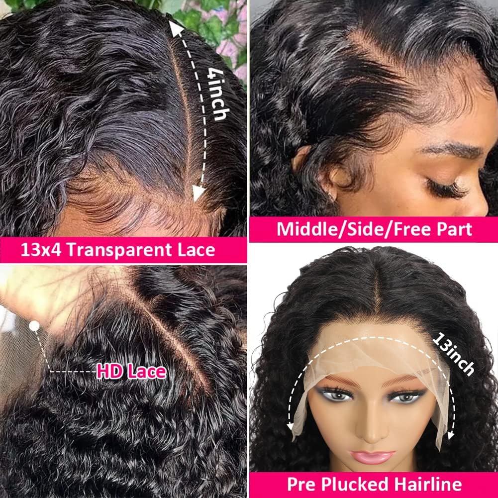 28 Inch 13x4 Water Wave Lace Front Wig - Brazilian Human Hair Wet & Wavy Pre-Plucked Deep Wave Curly Lace Wig for Black Women - Perfect for Daily Wear, Parties & Special Occasions