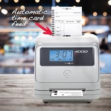 Pyramid Time Systems Model 4000 Auto Totaling Time Clock - Electronic Punch Clock for Small Business with 25 Time Cards, Ribbon & 2 Security Keys - Silver (7.25