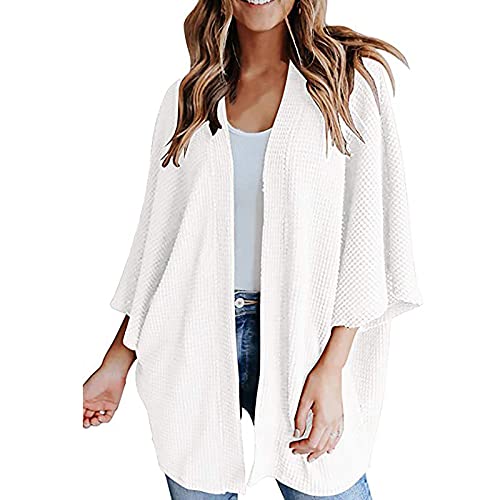 Women's Long Waffle Knit Cardigan Sweater - Lightweight Open Front Batwing Sleeve Shrug for Casual Wear | Perfect for Layering, Office, Coffee Dates & Fall Outfits
