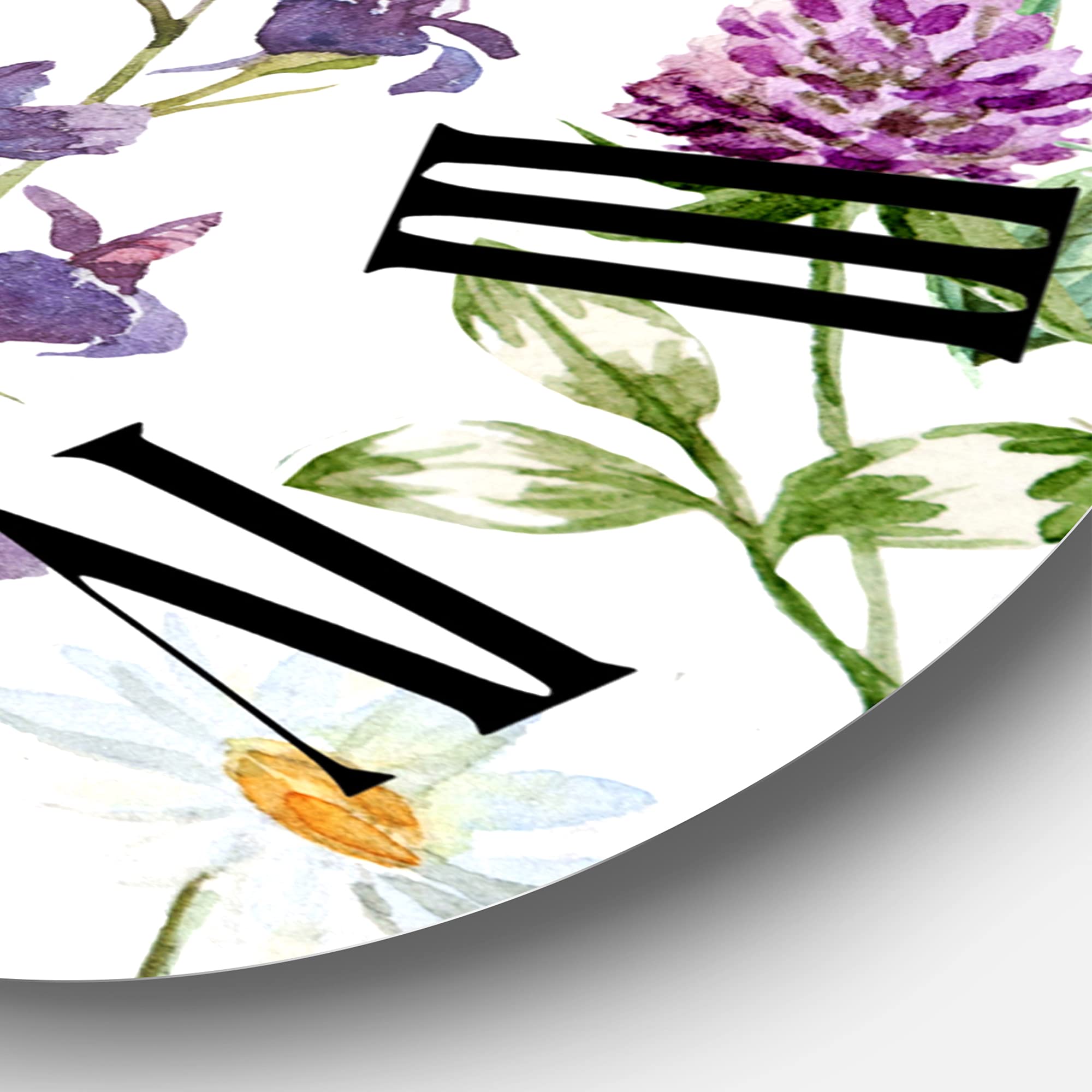 DesignQ Traditional Wildflowers Chamomile & Clover Bell Wall Clock - Large Floral Botanical Kitchen Decor for Home, Office, or Farmhouse Style