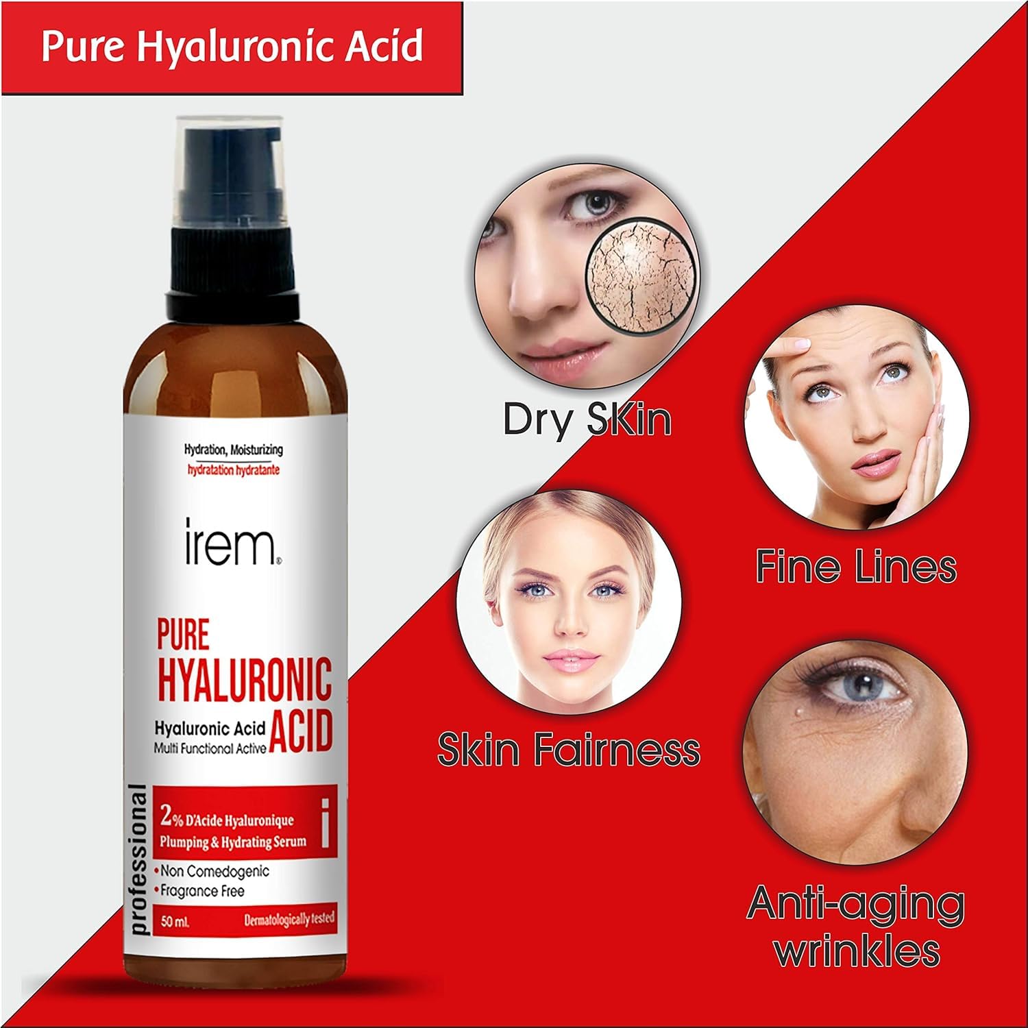 I'rem Pure Hyaluronic Acid Serum 50ml - Organic Anti-Aging Face Moisturizer for Dry Skin & Wrinkles | Hydrating Plumping Treatment for Fine Lines & Dehydrated Skin | Perfect for Daily Skincare Routine & Nighttime Hydration Boost