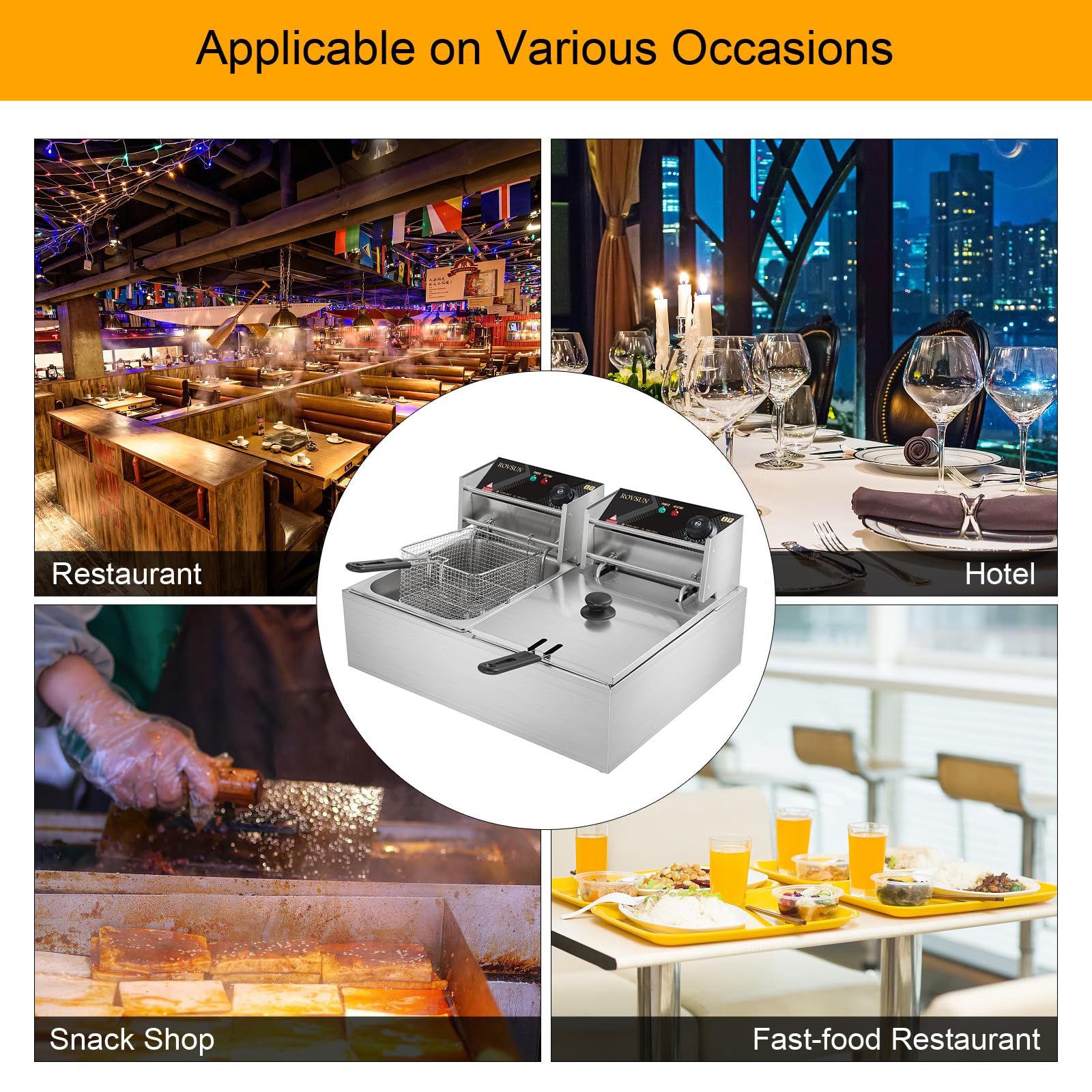ROVSUN 22.8QT Commercial Electric Deep Fryer with 2 Baskets & Lids - 5000W Stainless Steel Countertop Fryer with Temperature Control - Perfect for French Fries, Chicken Wings, Donuts - Ideal for Restaurants, Food Trucks & Home Kitchens