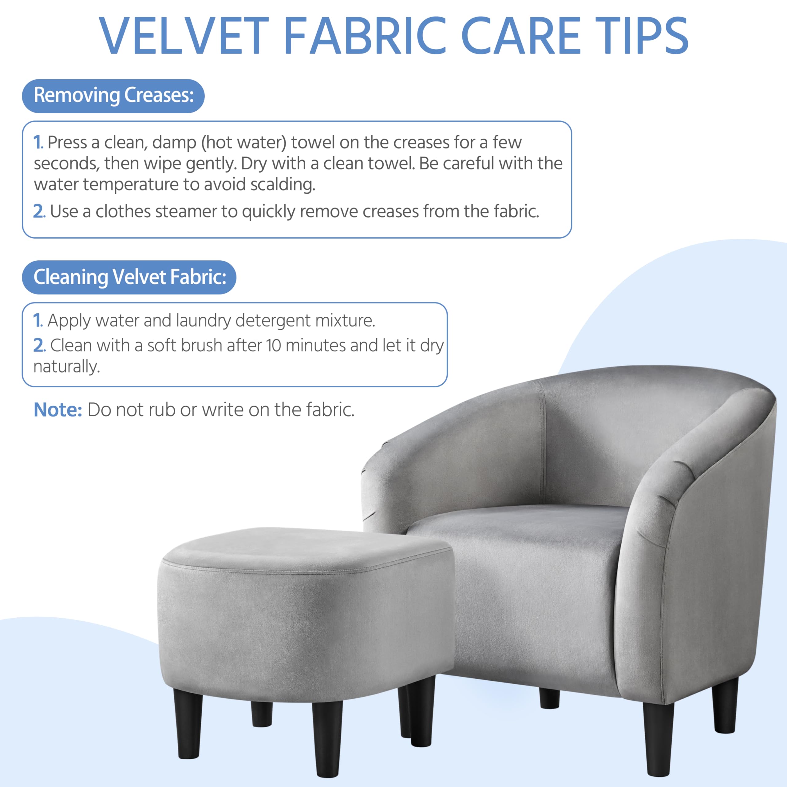 Yaheetech Modern Upholstered Barrel Accent Chair with Ottoman Set - Soft Fabric Armchair and Footrest for Living Room, Bedroom, Reading Nook - Comfortable Gray Lounge Chair for Relaxing, Reading & Home Decor