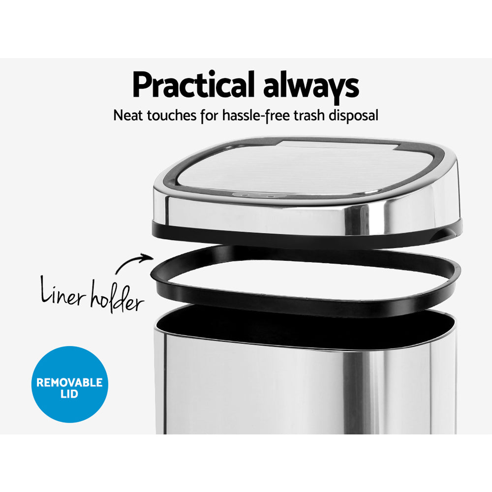 68L Stainless Steel Motion Sensor Trash Can - Automatic Touchless Kitchen & Office Waste Bin with Lid, Hands-Free Garbage Disposal for Home, Bathroom, Restaurant