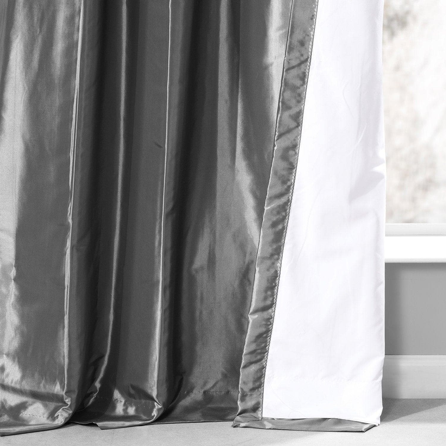 Graphite Ruched Solid Faux Silk Taffeta Blackout Curtains for Bedroom - Elegant Light Blocking Window Drapes for Home Decor & Privacy