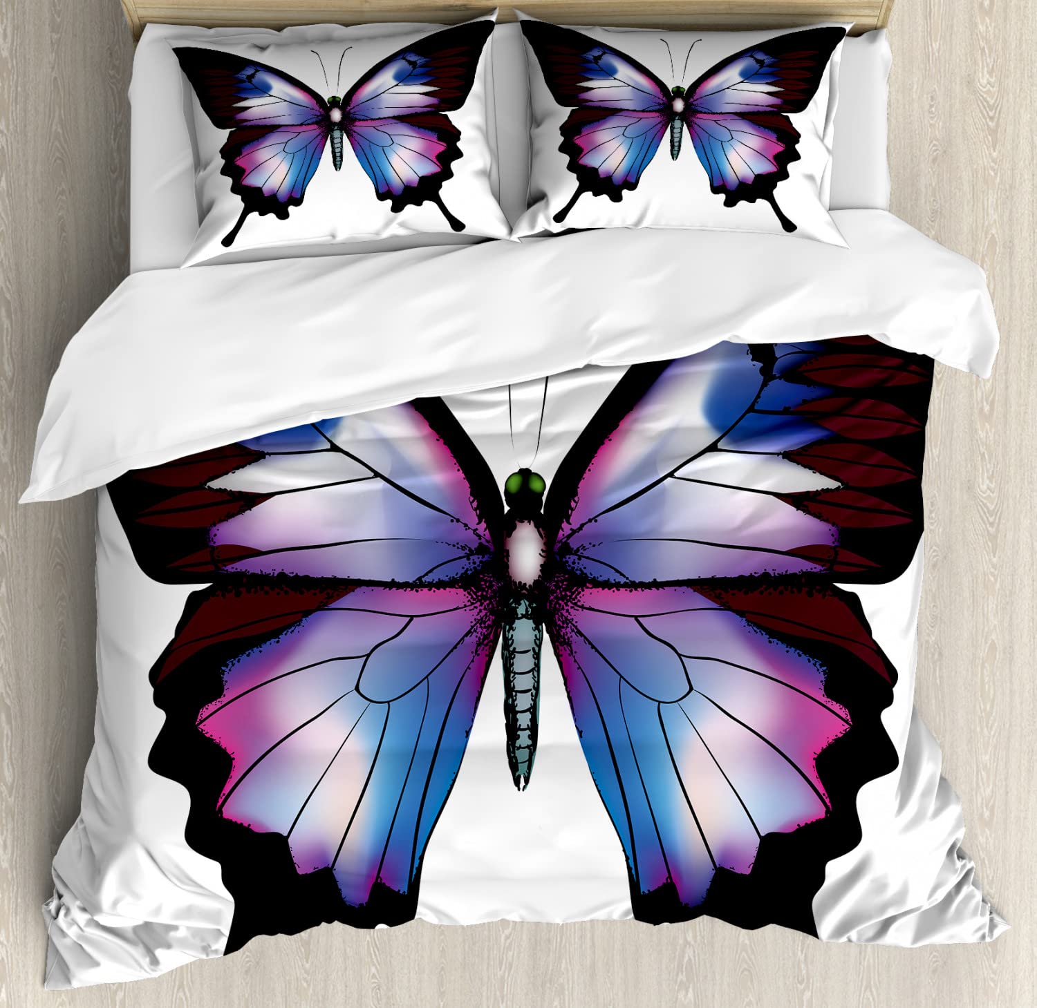 Ambesonne Swallowtail Butterfly Duvet Cover Set - Vivid Nature Design with 2 Duvet Covers & 4 Pillowcases (2 Pack, California King Size, Blue Maroon) for Bedroom Decor & Butterfly Theme Home Styling