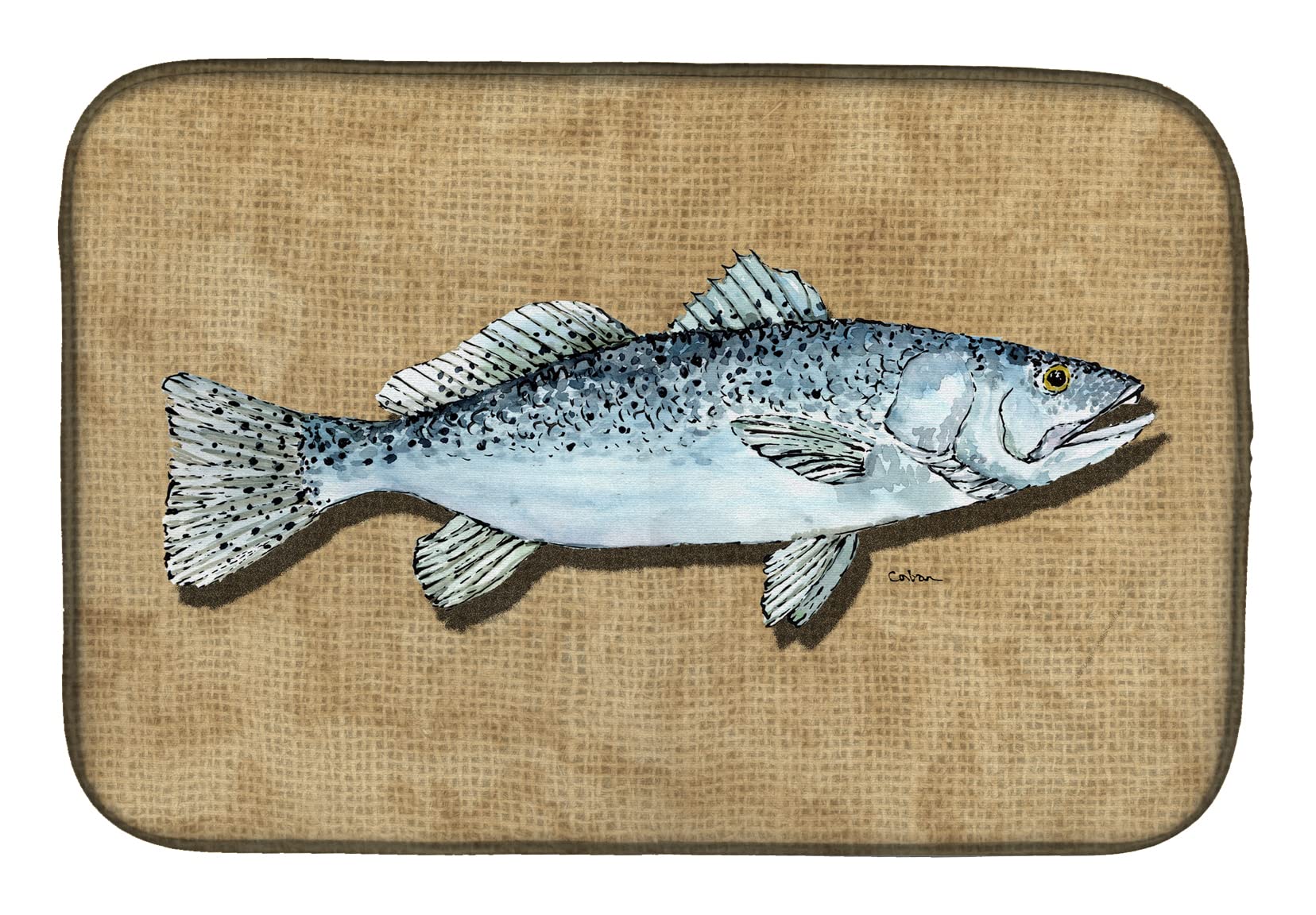Speckled Trout Dish Drying Mat - 14 x 21 Inch Absorbent Kitchen Counter Mat | Non-Slip Dish Drainer Pad for Countertops | Multicolor Fish-Themed Decor | Perfect for Drying Dishes, Protecting Countertops & Adding Coastal Kitchen Style