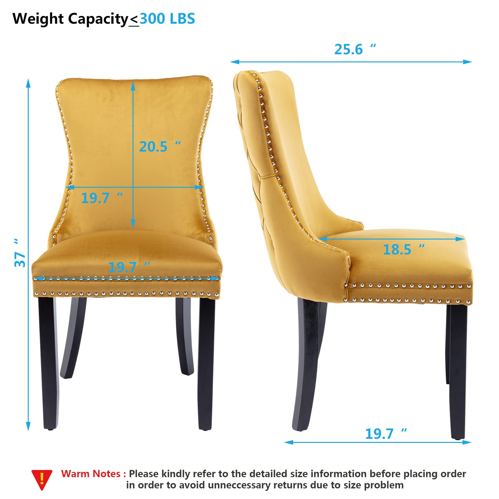 Luxury Velvet Upholstered Dining Chairs Set of 2 - Wingback Accent Chairs with Solid Wood Legs & Nailhead Trim - Elegant Button Tufted Back for Kitchen, Dining Room - Golden Yellow - Perfect for Modern Home Decor & Dinner Parties