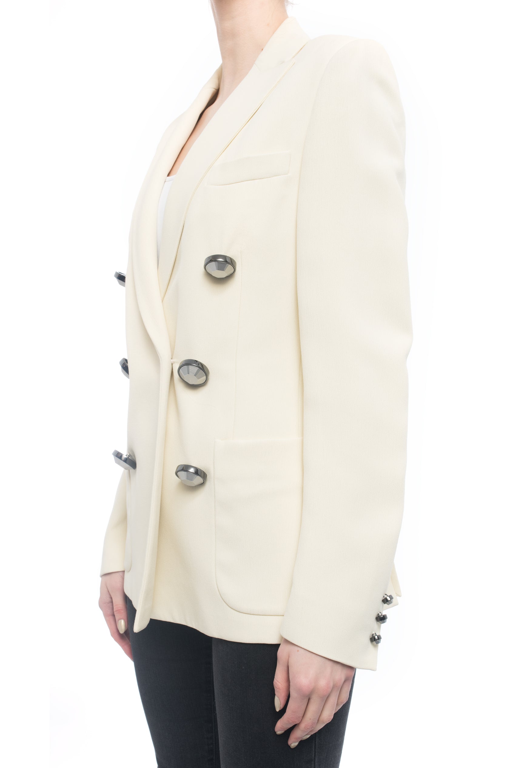 Christopher Kane Spring 2015 Runway Ivory Jacket with Silver Buttons - Women's Designer Blazer for Office Wear & Special Occasions