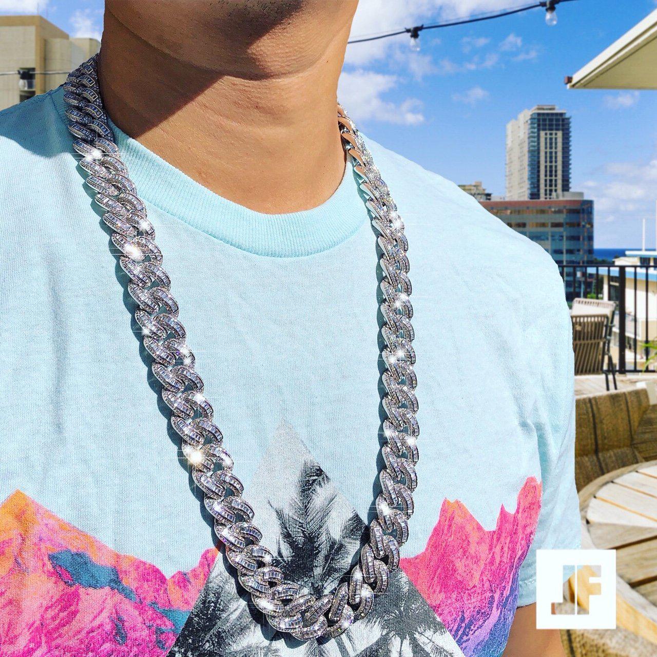 Exotic Baguette Stone 925 Sterling Silver Cuban Chain Necklace for Men & Women - Perfect for Casual Wear, Parties & Gifts
