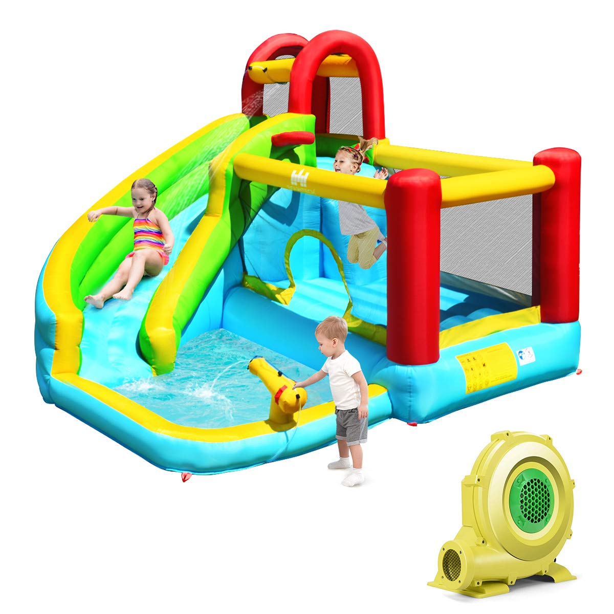 **HONEY JOY Inflatable Water Slide & Bounce House with Splash Pool & Climbing Wall - Indoor/Outdoor Blow Up Water Slide for Kids & Adults (735w Blower Included) - Perfect for Backyard Parties, Summer Fun & Family Gatherings**