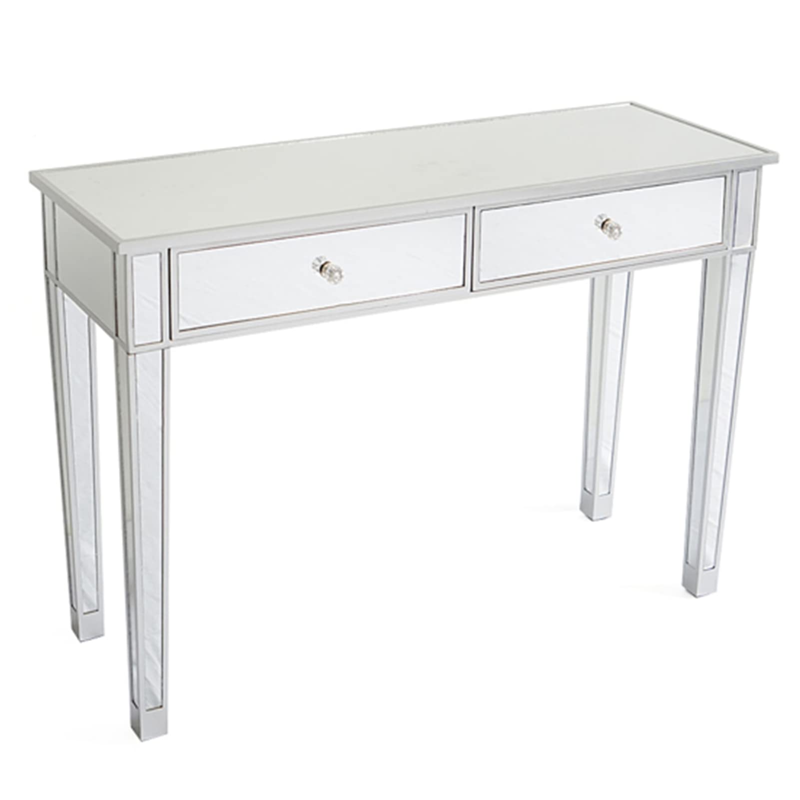 Modern Silver Mirrored Console Side Desk - Makeup Vanity Dressing Table for Women with 2 Drawers | Home Office Writing Desk for Living Room, Bedroom, Bathroom & Entryway | Perfect for Makeup, Work & Home Decor