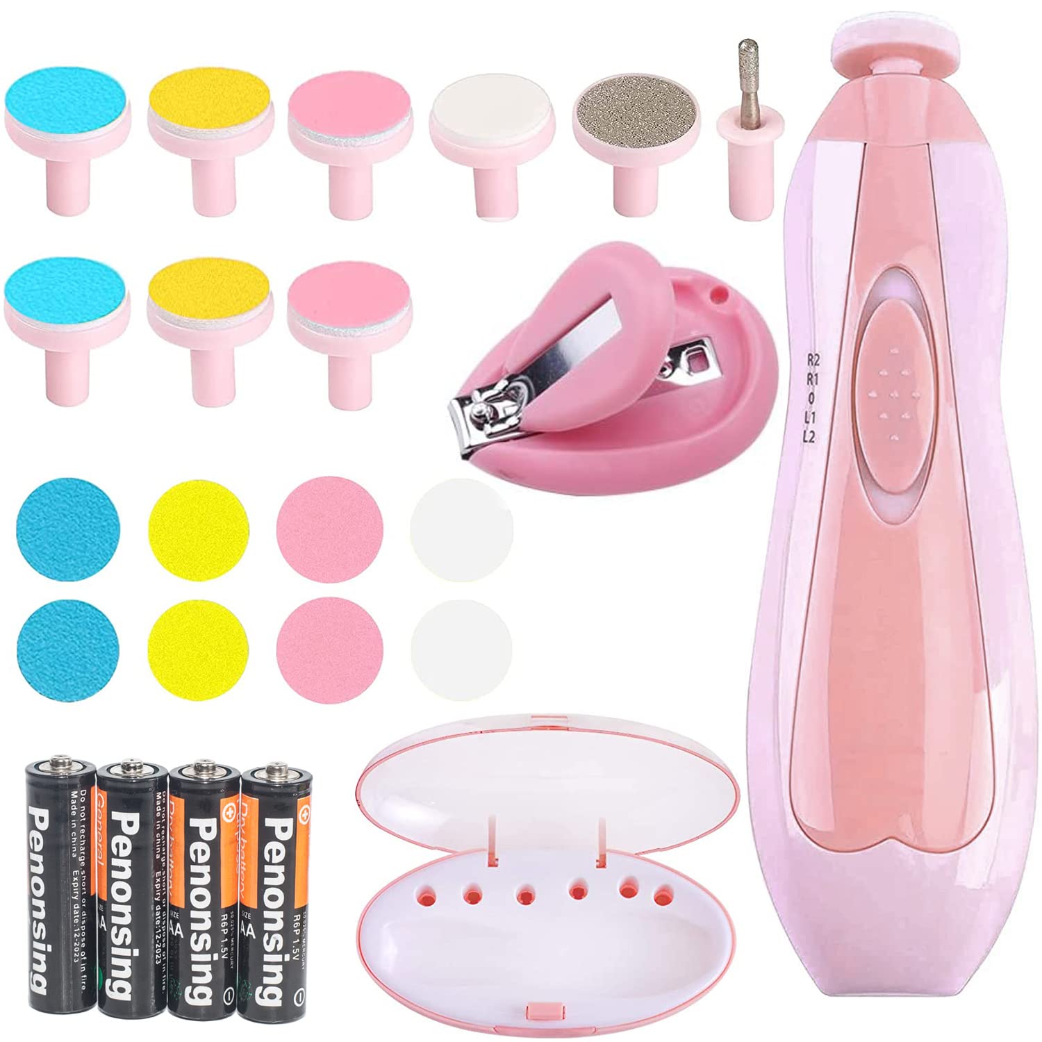24-in-1 Electric Baby Nail Trimmer & Manicure Set with LED Light - Safe Toe & Fingernail Care Kit Includes Nail Clippers & Batteries - Perfect for Newborns, Toddlers & Sensitive Skin at Home or Travel