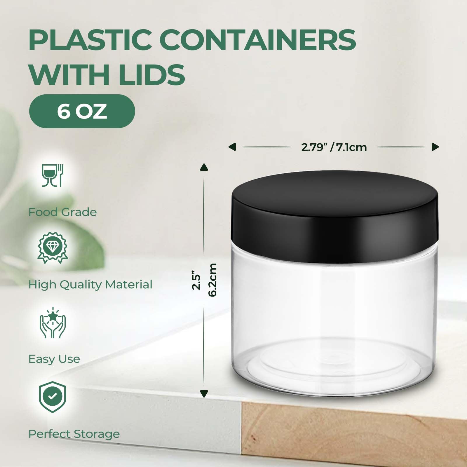 6 oz Clear Plastic Jars with Black Lids - 8 Pack Wide Mouth BPA-Free Food Grade Containers for Storage | Refillable Cosmetic Jars for DIY Crafts, Lotion, Cream, Slime & Spice | Perfect for Kitchen, Bathroom & Craft Room Organization