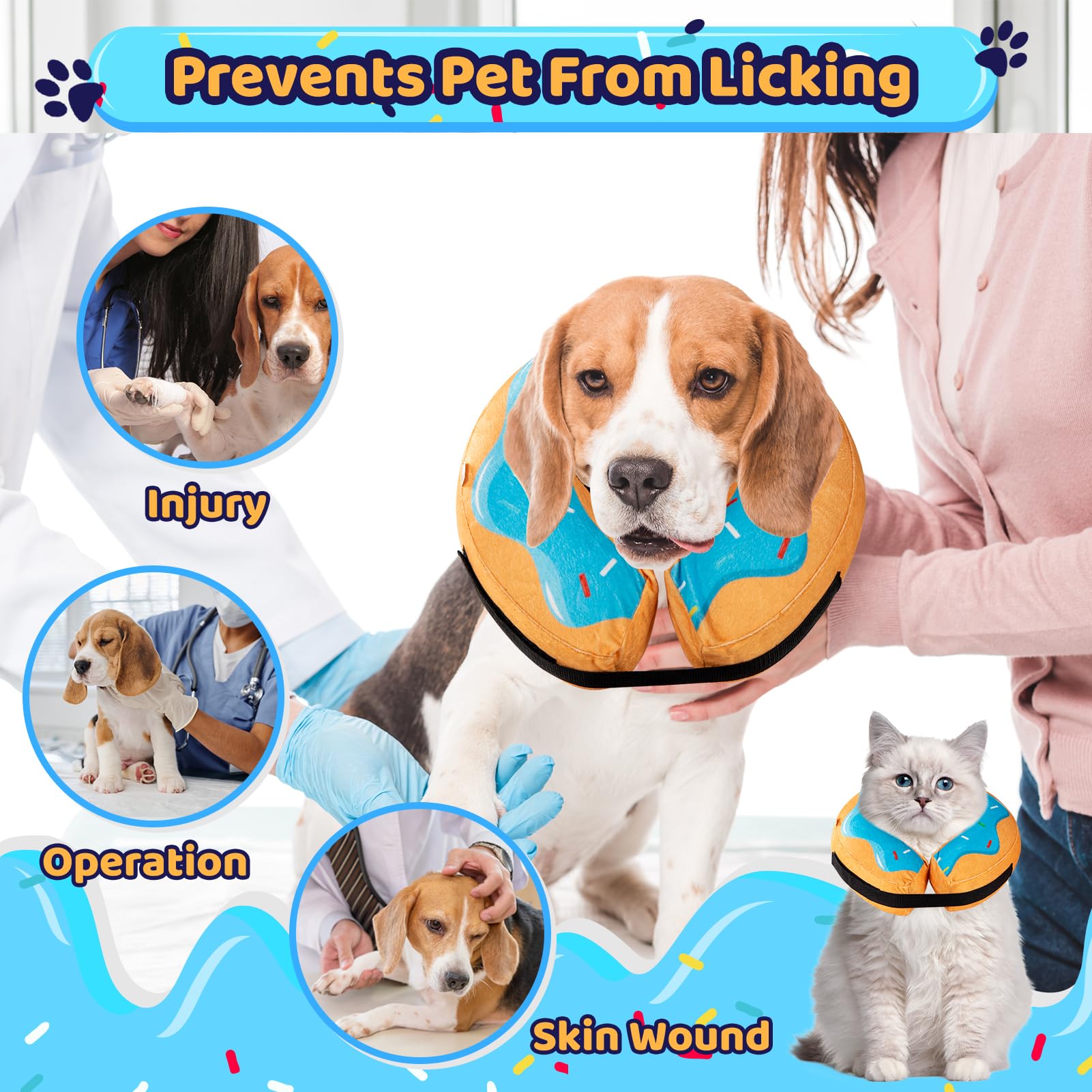 **Grand Line Donut Inflatable Collar for Dogs & Cats - Soft Recovery Cone After Surgery, Protective Pet Neck Collar for Small, Medium & Large Breeds - No Vision Block (Blue, Medium) - Ideal for Post-Surgery, Wound Healing & Pet Comfort**