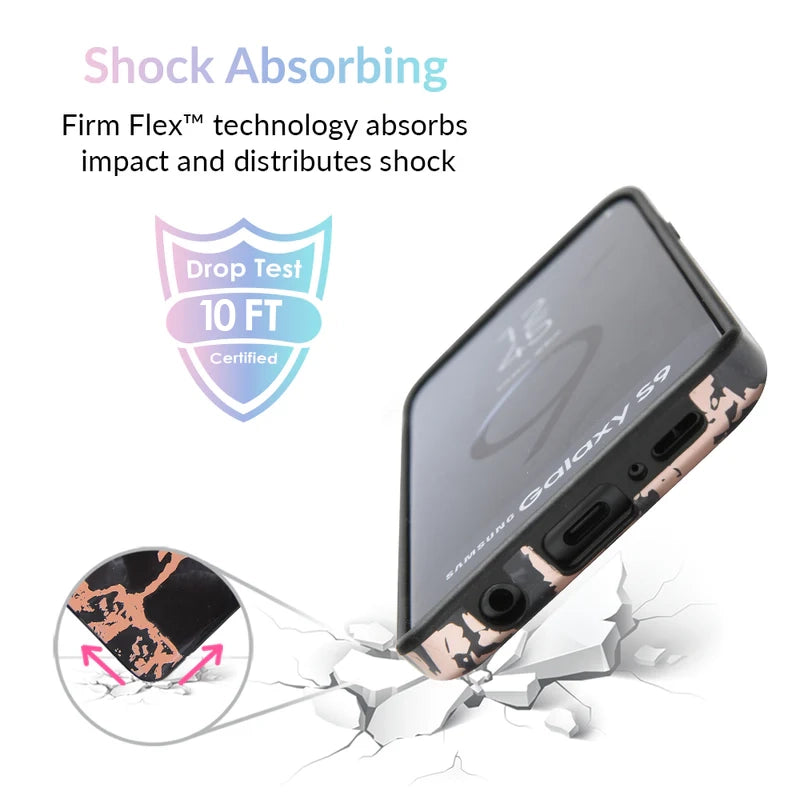 Samsung Galaxy Case in Black Marble with Rose Gold Chrome - Stylish & Protective Phone Cover for Everyday Use, Work, and Travel