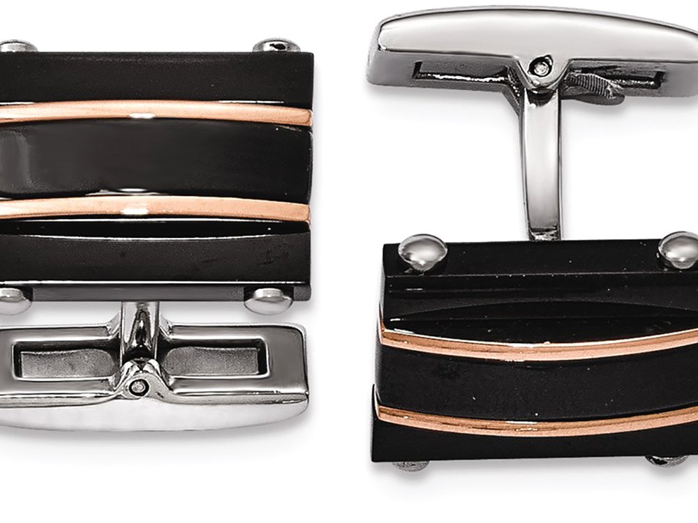 Premium Stainless Steel Black & Rose Gold IP Plated Cufflinks for Men - Elegant Wedding, Prom & Formal Event Accessories