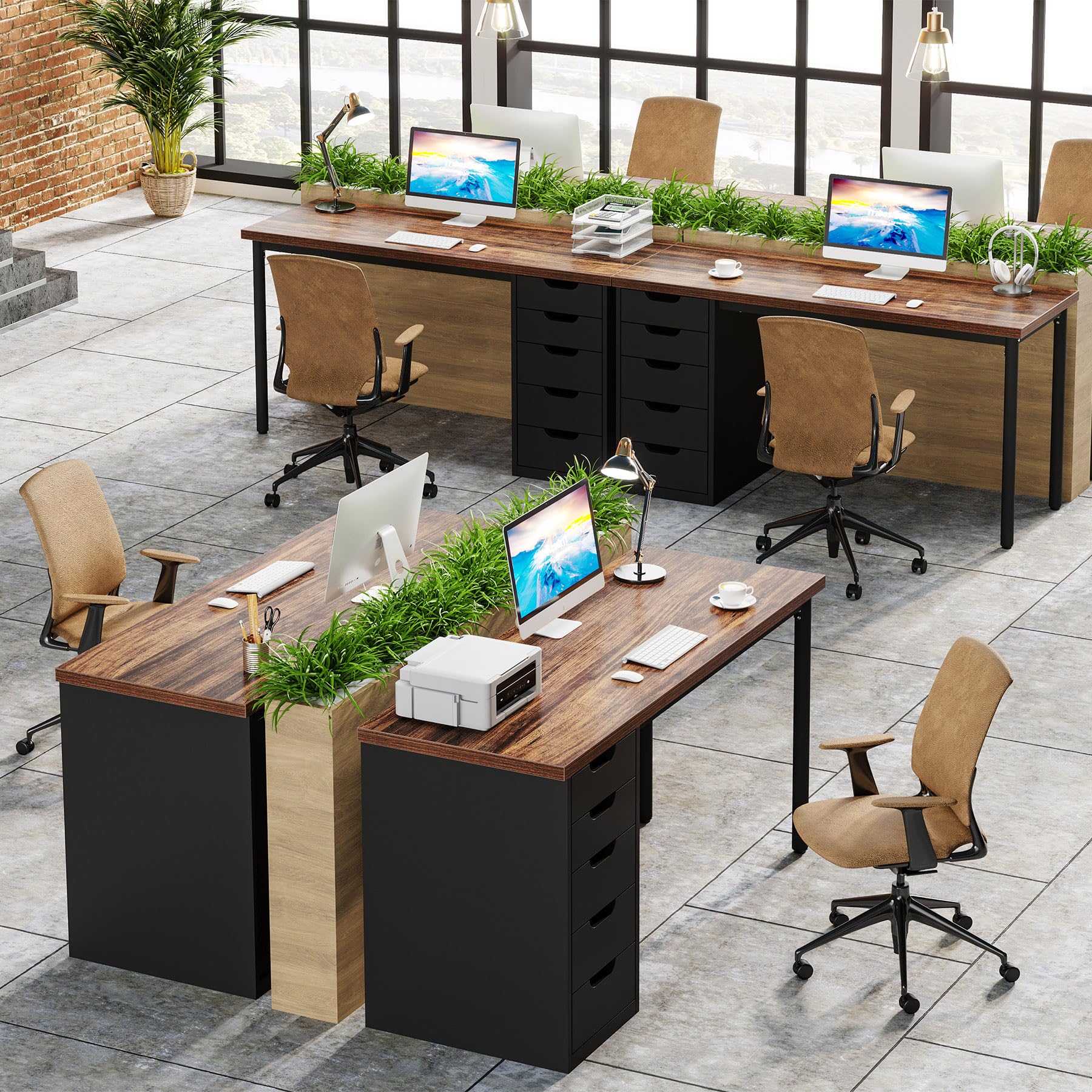 Tribesigns 47-inch Rustic Brown Computer Desk with 5 Drawers - Modern Home Office Desk with Storage, Space-Saving Laptop Study Writing Table for Small Spaces (Brown+Black) - Perfect for Home Office, Dorm Room & Small Apartments