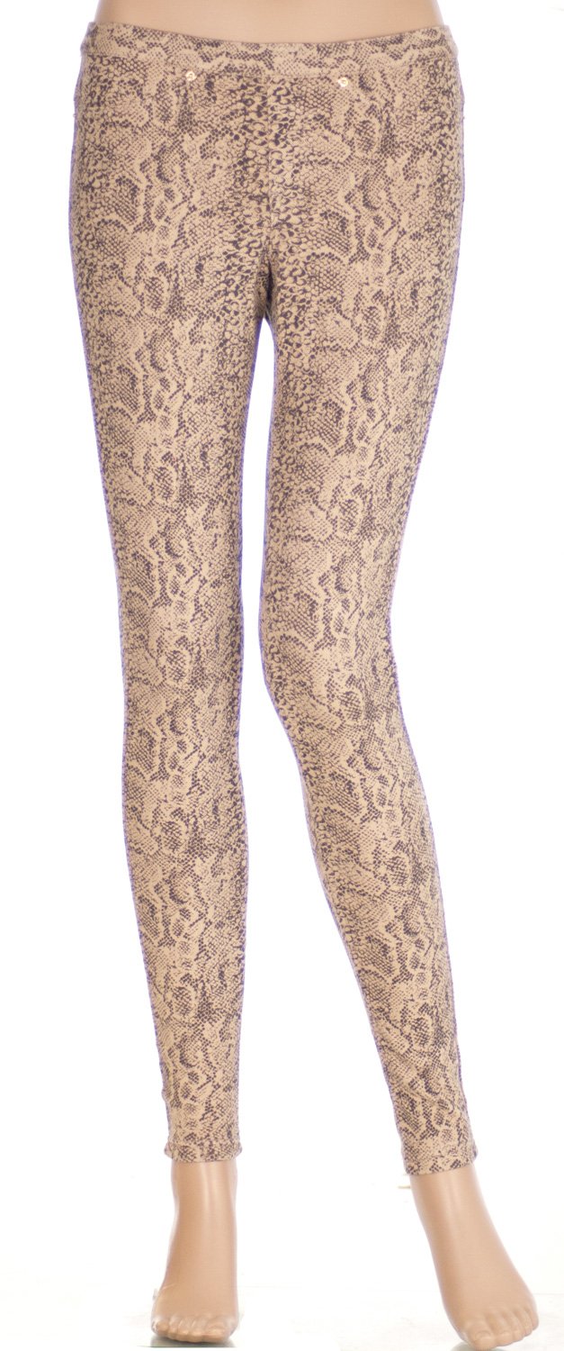 HUE Women's Python Print Stretch Jeans Leggings - Black Pepper | High Waist Faux Leather Pants for Casual Wear & Night Out