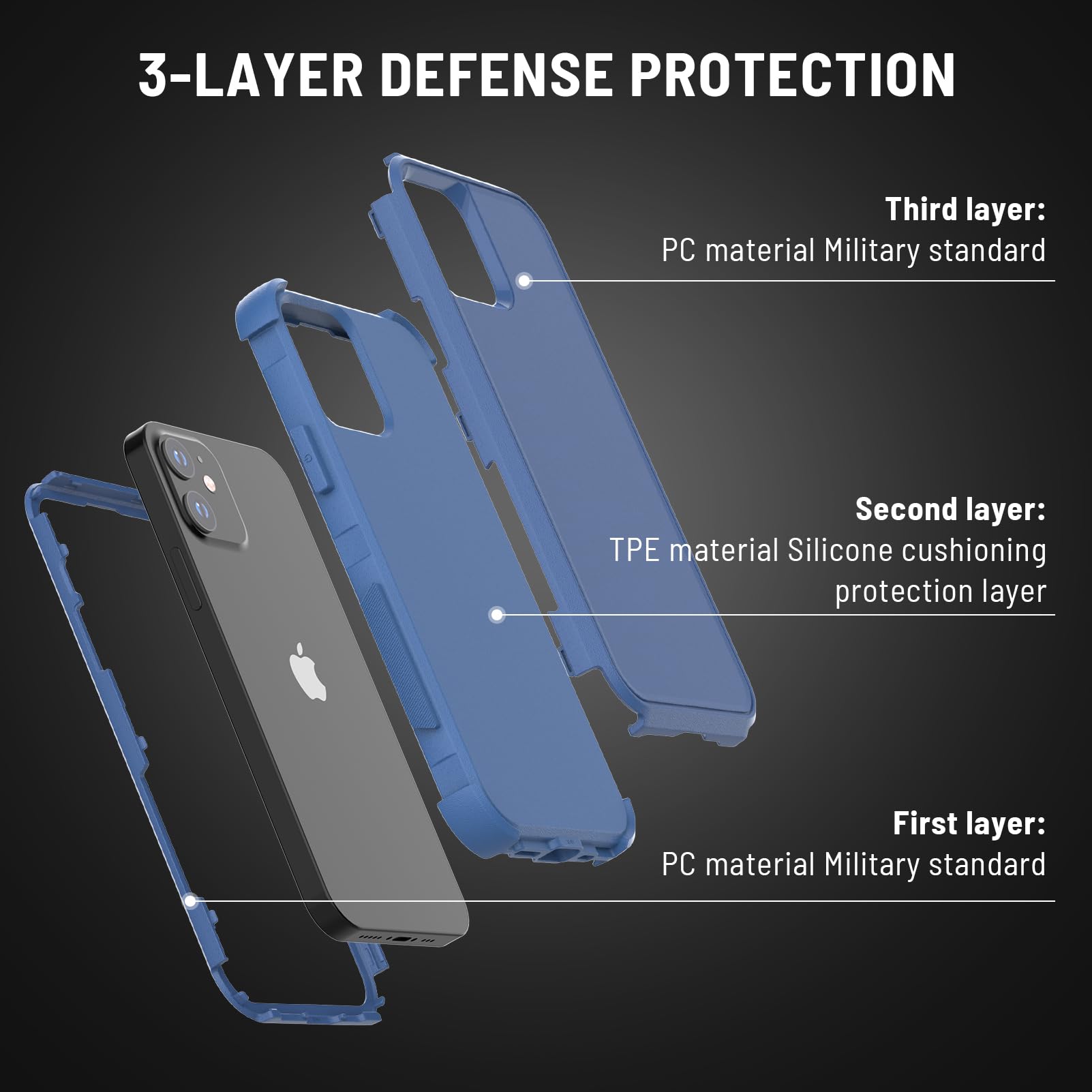 X-belmox Heavy Duty Military Grade Case for iPhone 12/12 Pro (6.1 Inch) - 3-Layer Shockproof Protection with Tempered Glass Screen Protector | Rugged Phone Cover in Sea Blue | Perfect for Outdoor, Construction & Extreme Sports Use