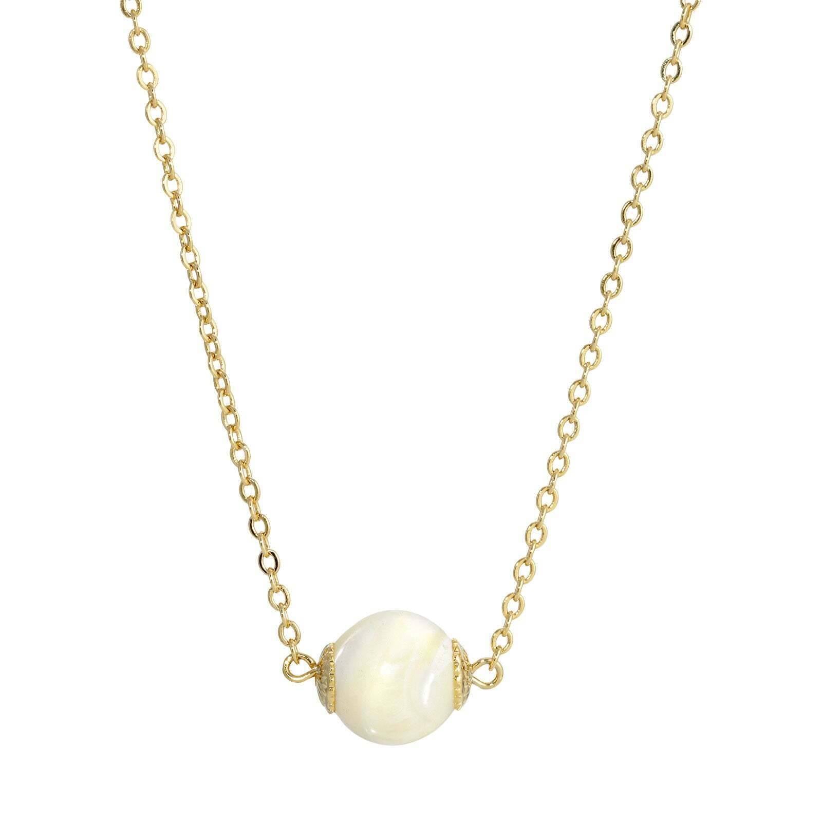 Minimalist Mother of Pearl Shell Bead Drop Necklace - 15