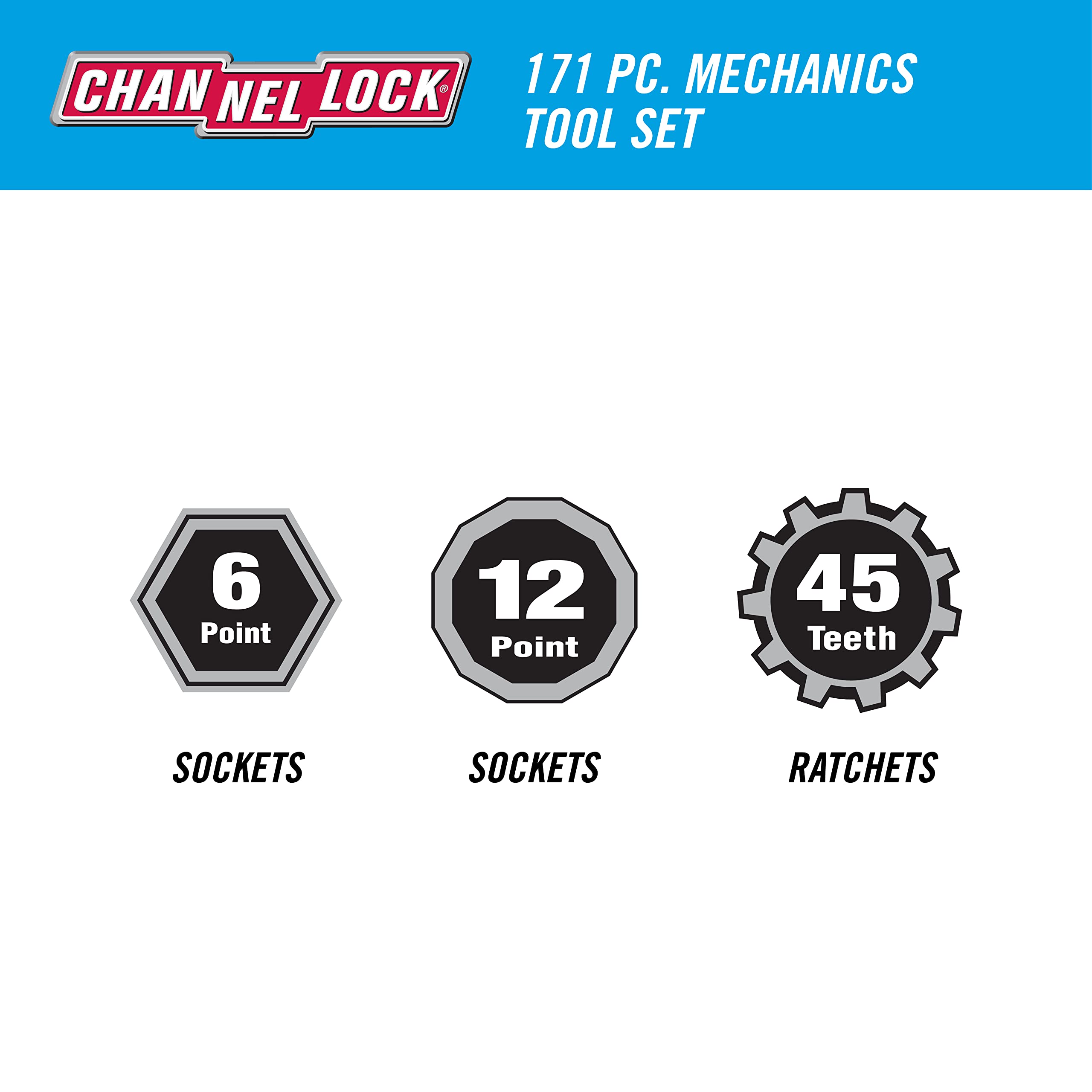 Channellock 171-Piece Professional Mechanics Tool Set (39053) - Complete Automotive & Home Repair Kit for DIY, Mechanics, and Handymen