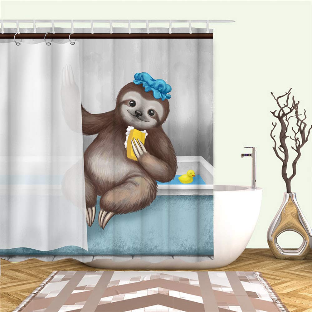 Funny Sloth Shower Curtain - 72x72 Inch Waterproof Bathroom Decor with Hooks | Cute Animal Theme for Kids & Adults | Perfect for Bathroom, Dorm, or Apartment Decor
