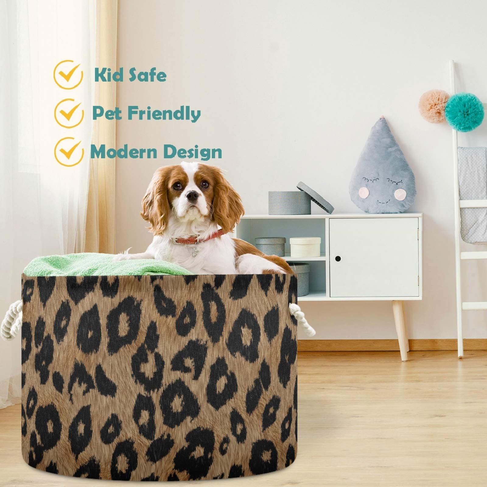 Visesunny Classic Leopard Print Collapsible Laundry Basket - Fabric Storage Bin for Clothes, Toys & Organizing - Perfect for Bathroom, Bedroom, Nursery, Closet & Office Organization