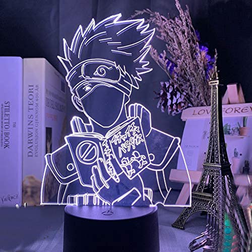Kakashi Hatake Anime 3D Night Light - 7 Color Changing LED Desk Lamp for Kids Bedroom Decor, Naruto Inspired Nightlight (No Remote) - Perfect for Nursery, Gaming Room, and Anime Themed Spaces