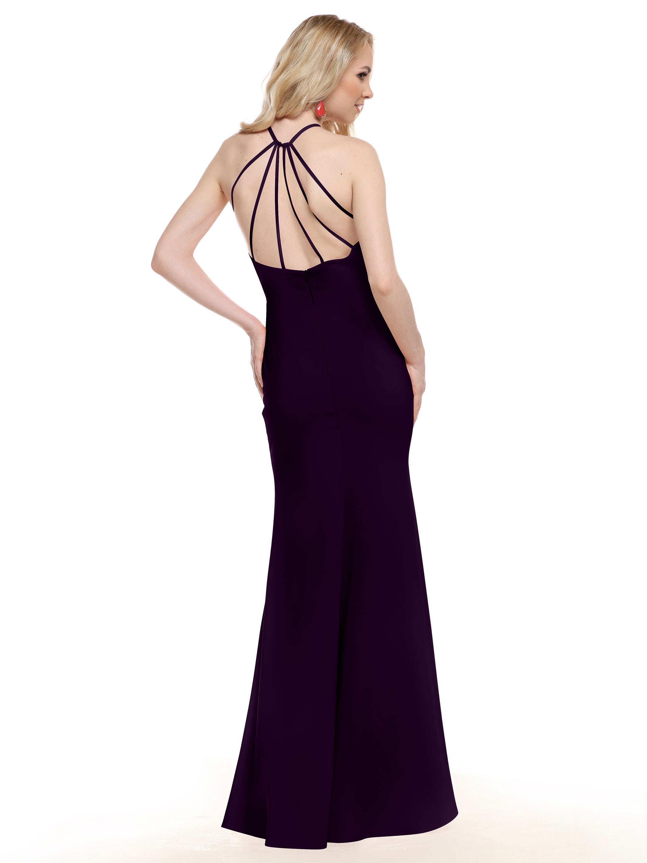 Elegant 83031 Fit and Flare Stretch Chiffon Bridesmaid Dress with Halter Neck & Thigh Slit - Perfect for Weddings, Prom, and Formal Events