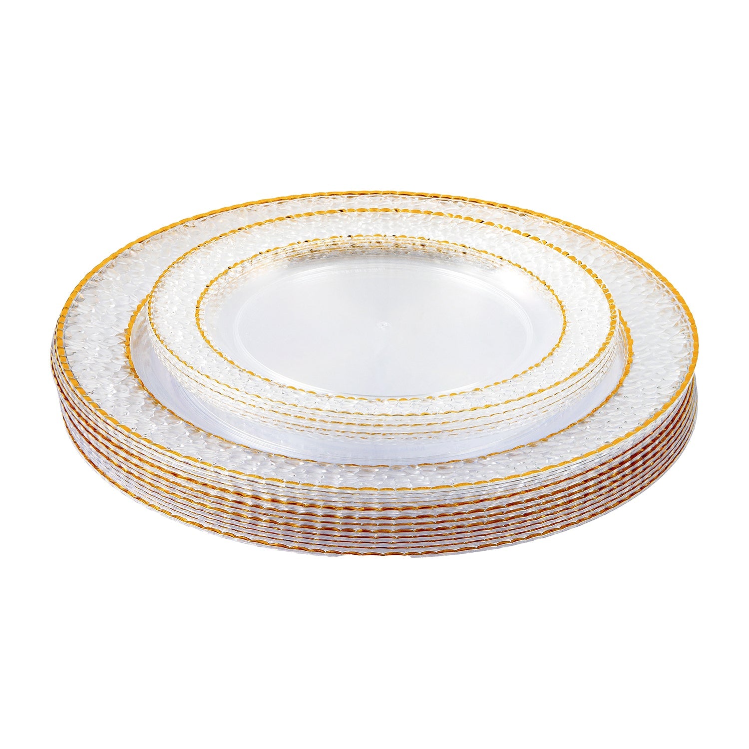 50-Pack Clear Crystal Gold Plates for Elegant Party Decorations, Wedding Table Settings & Special Events