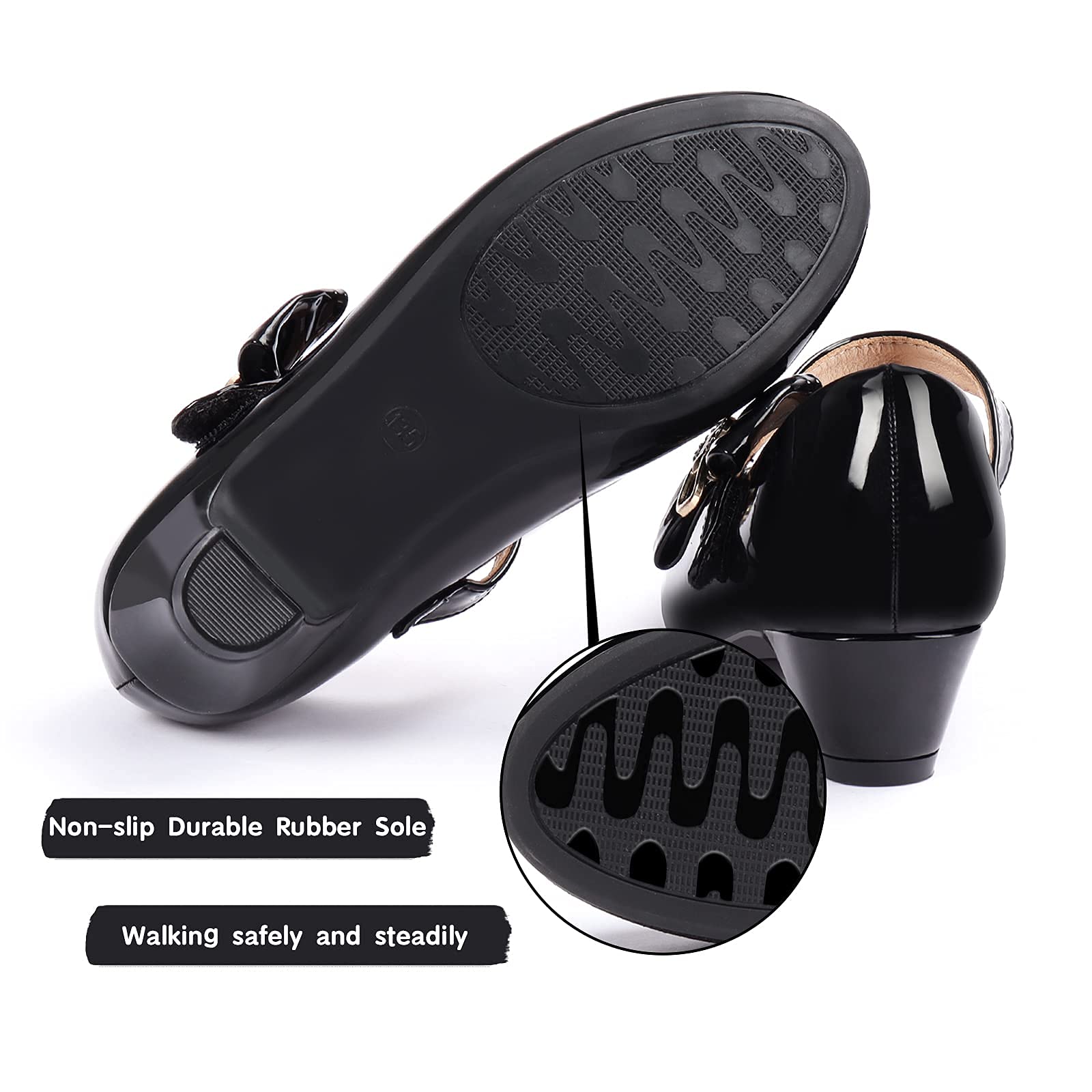 ADAMUMU Girls Low Heel Dress Shoes - PU Leather Wedding Party Shoes for Little & Big Kids - Perfect for Flower Girls, First Communion, and Special Occasions
