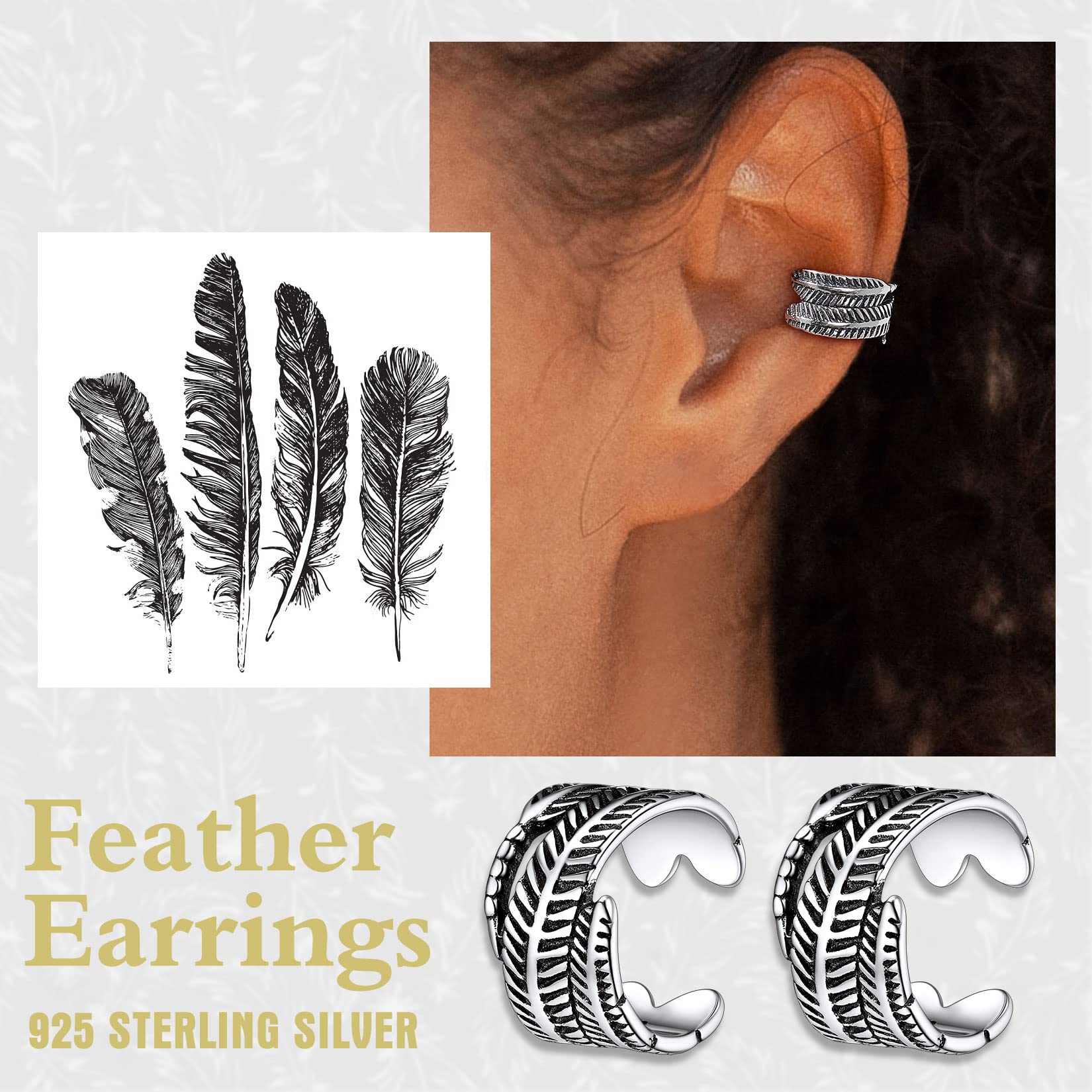 Suplight 925 Sterling Silver Non-Piercing Helix Ear Cuff - Clip on Cartilage Wrap Earrings for Women & Teens | Trendy Boho Style for Parties, Weddings & Everyday Wear