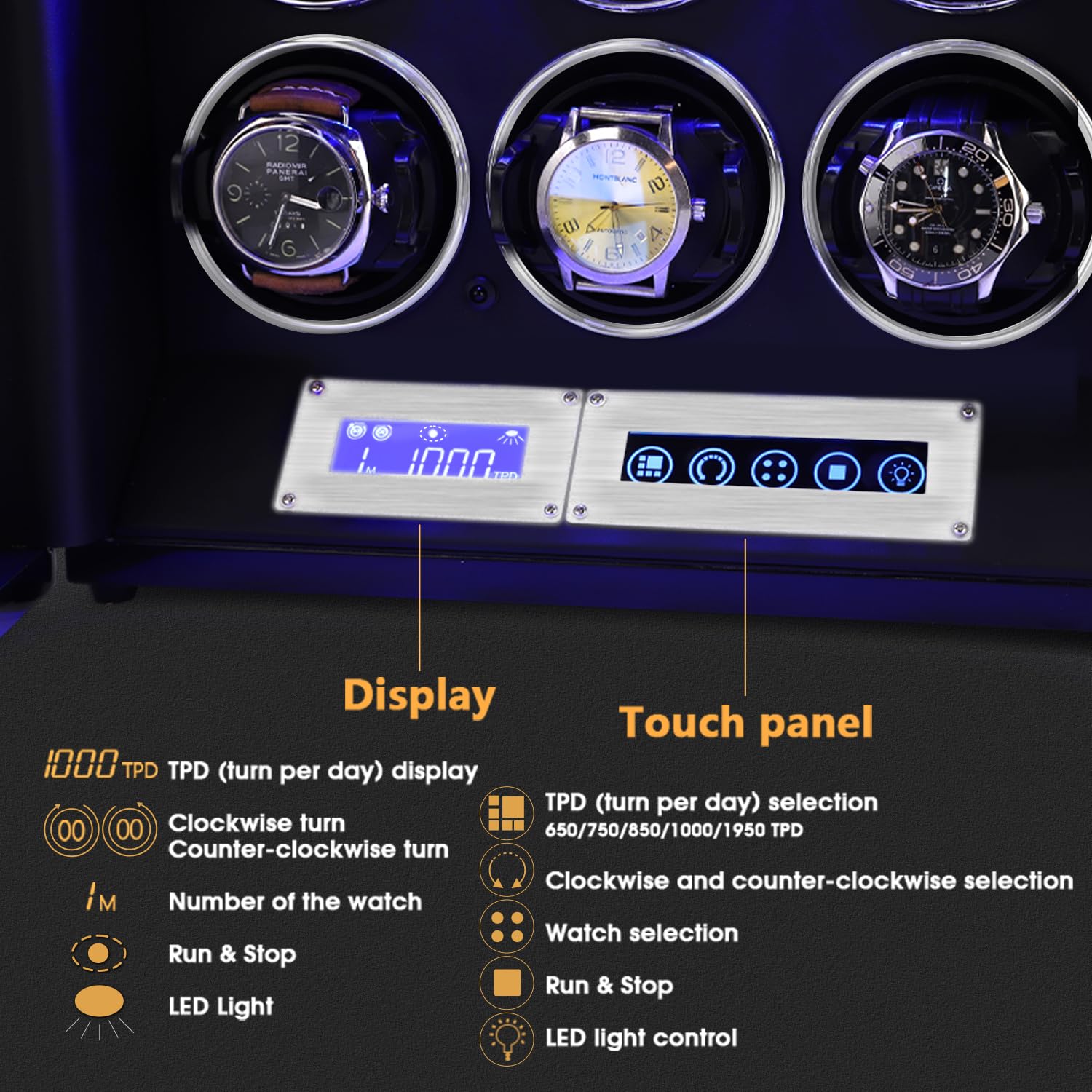 Premium 6/9/12 Slot Automatic Watch Winder with Ultra-Quiet Japanese Motor - Built-in LED Light & LCD Touchscreen for Automatic Watches Collection | Perfect for Home, Office & Travel Use