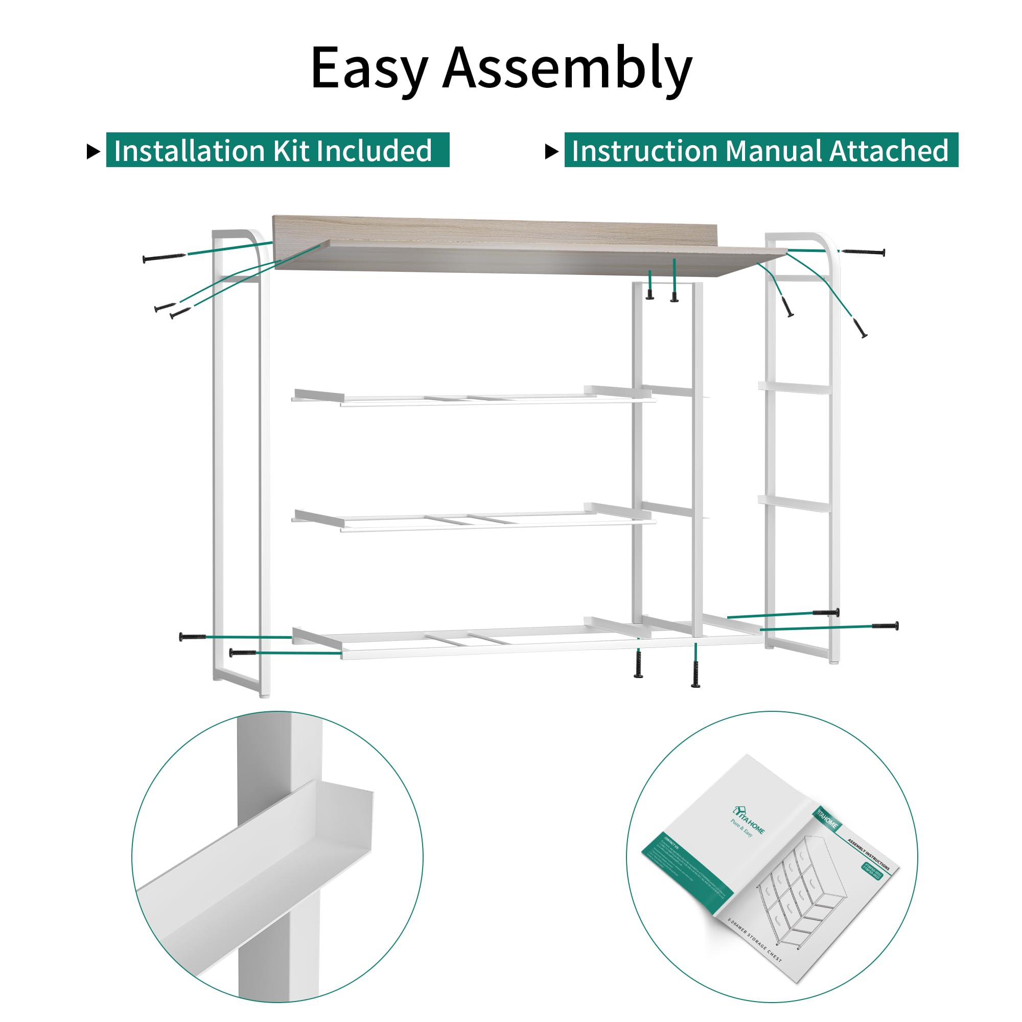 YITAHOME 7-Drawer Fabric Dresser with Shelves - Sturdy Steel Frame & Wooden Top Storage Organizer for Bedroom, Closet & Living Room - Easy Pull Fabric Bins for Home Organization