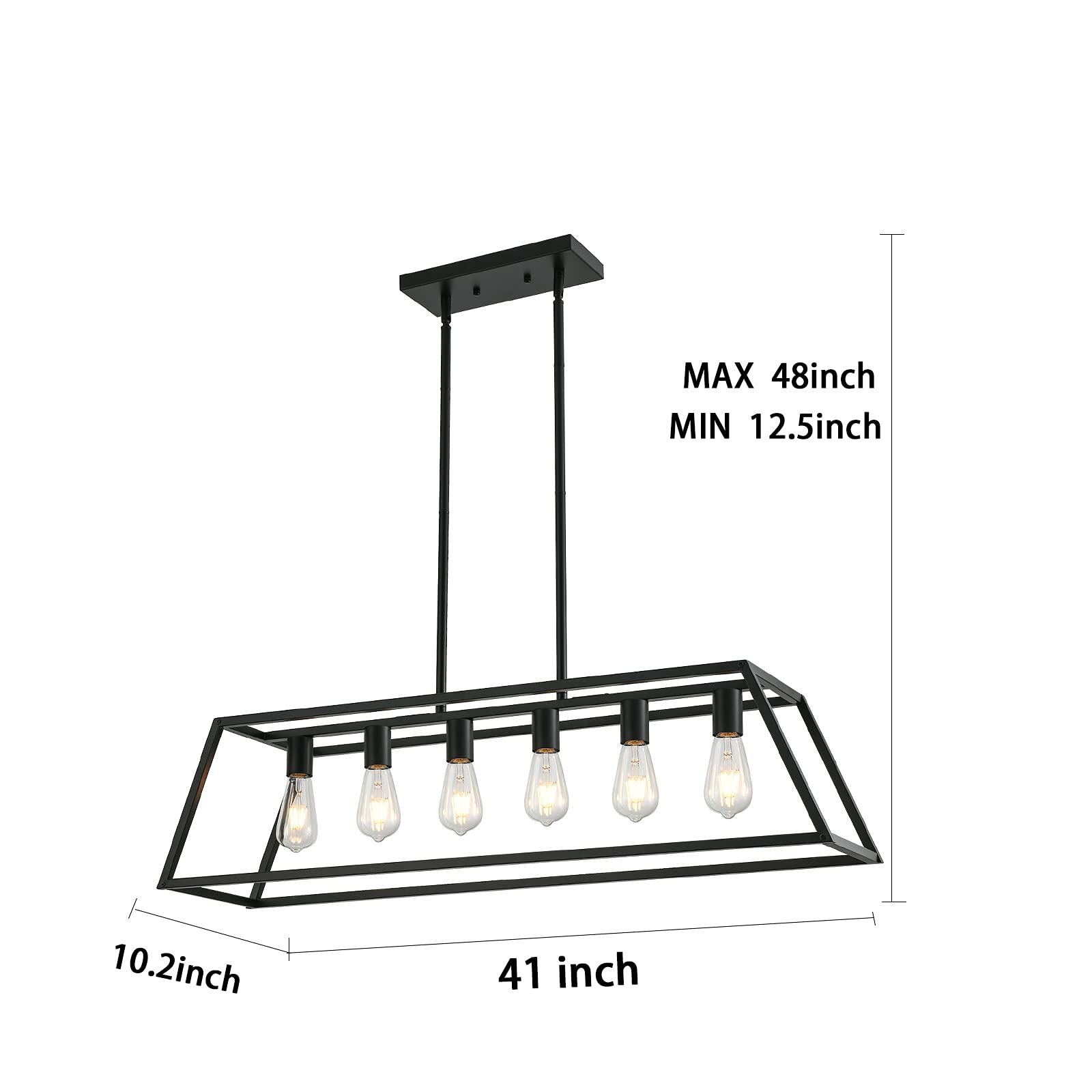 XILICON 6-Light Black Rectangle Farmhouse Chandelier - Modern Dining Room Pendant Light Fixture for Kitchen, Living Room, Foyer & Bar | Rustic Industrial Ceiling Lighting for Home Decor